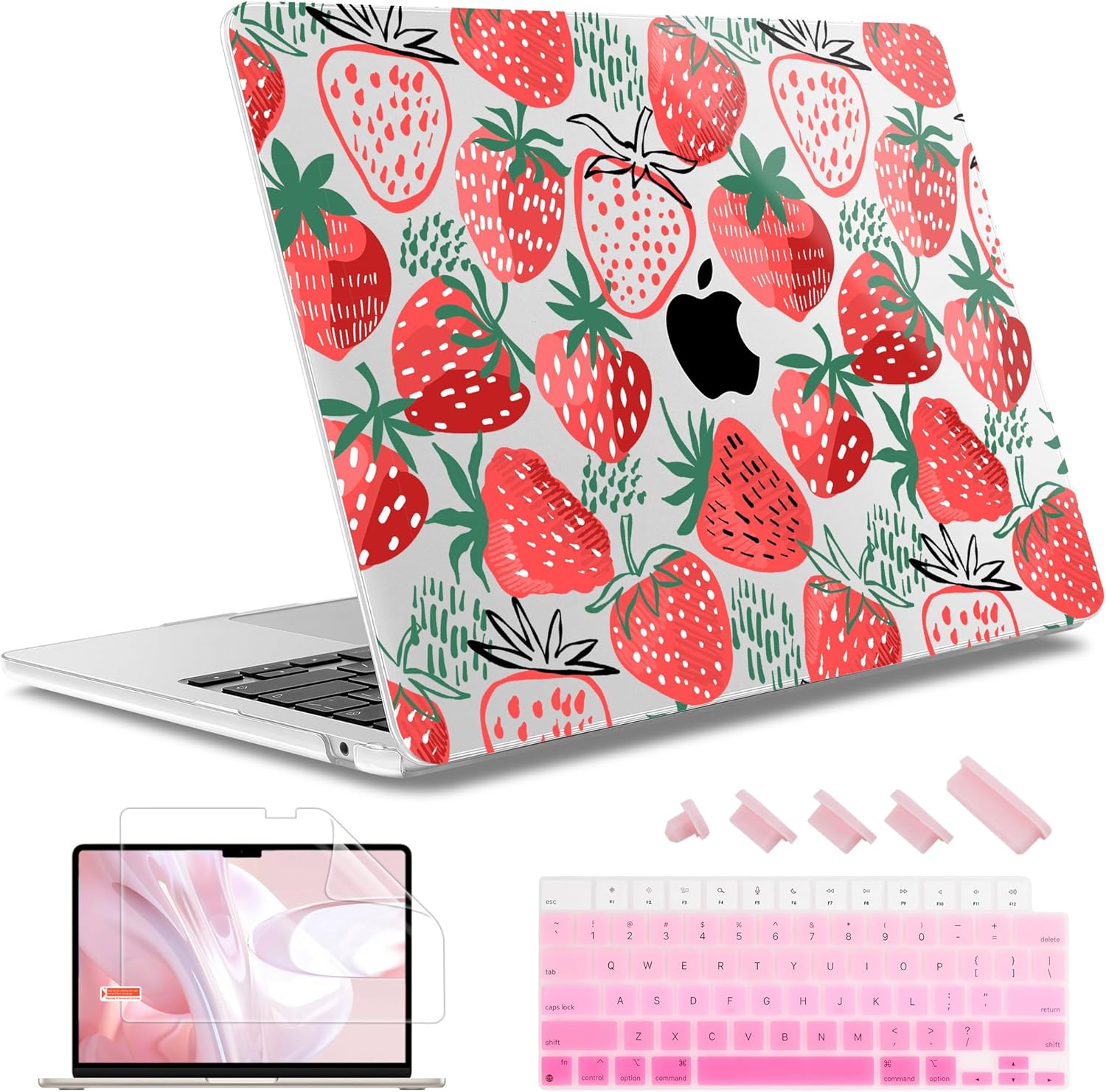 May Chen for MacBook Air 13.6 Inch Case 2025/2024/2023/2022 Release (Model A2681 A3113 A3240, M2 M3 M4 Chip) – Hard Shell Laptop Cover with Keyboard Cover & Screen Protector，Strawberries