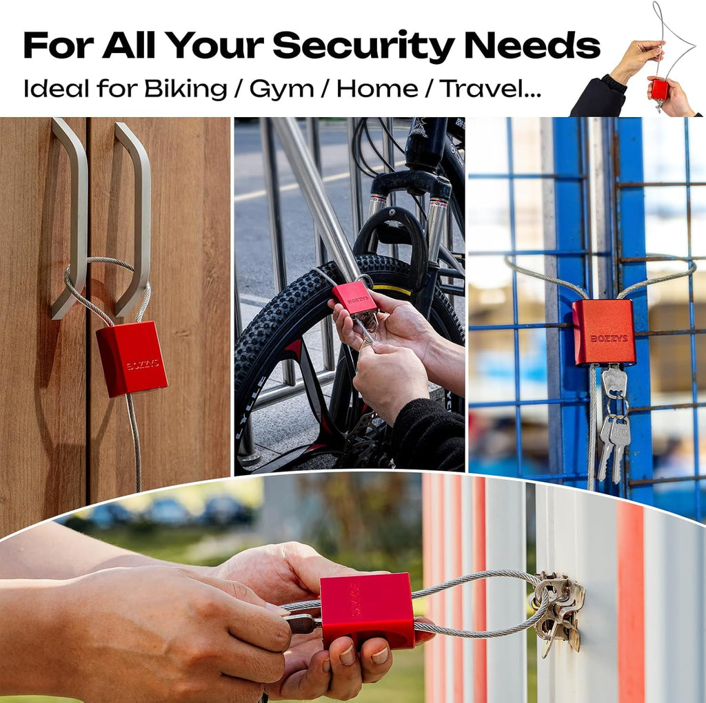 Cable Lock with 3 Keys | L 6.56ft(2m),D 1/6in(4mm) Adjustable Steel Cable Padlock | Aluminum Locks for Bikes, Gate, Lockers & Outdoor Gear | Weatherproof & Red