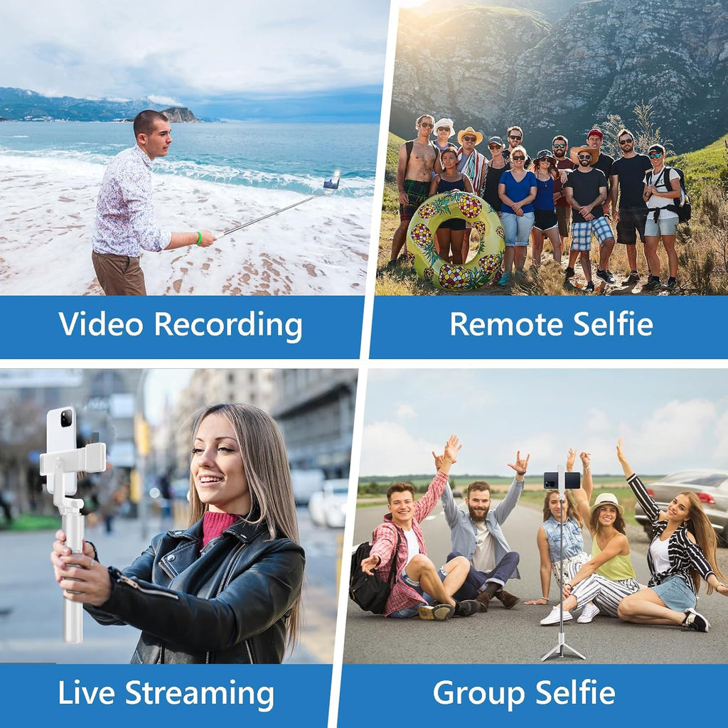 Selfie Stick Tripod, 40 in Retractable Tripod for iPhone with Wireless Remote Control & Light, Portable Phone tripods for Photograph, Live Streaming, Video Recording, Compatible with All Cellphones