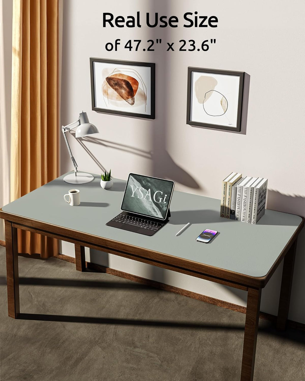 YSAGi Leather Desk Protector, Office Mat, Large Mouse Mat, Non-Slip PU Leather Blotter, Laptop Desk Pad, Waterproof Writing Pad for Office and Home (Grayish Green, 47.2" x 23.6")