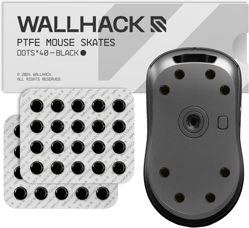 Wallhack PTFE Dot Mouse Skates | Premium Universal Skates for Gaming Mice | Ultra-Smooth Glide on Cloth & Glass Pads | Customize Speed & Control | Fast, Easy to Apply | Black 7mm x 7mm