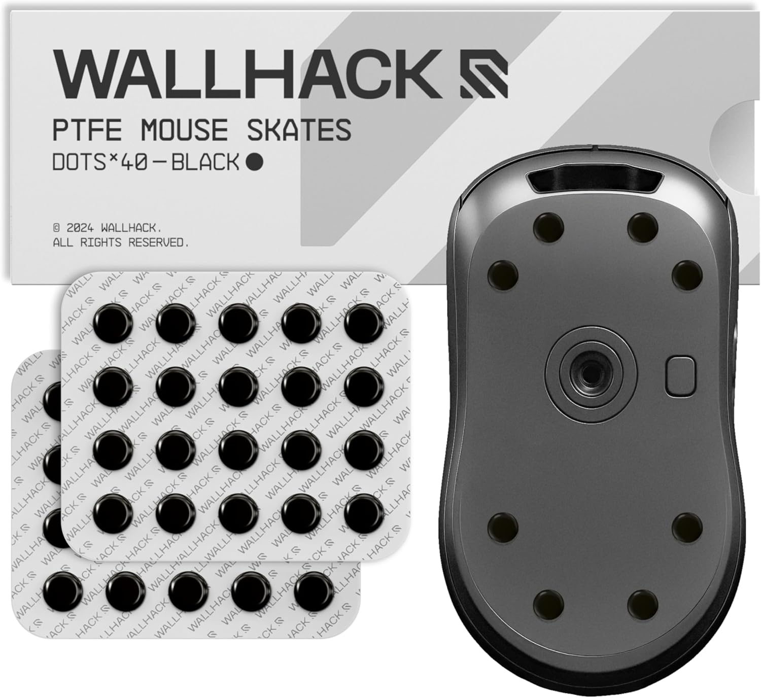 Wallhack PTFE Dot Mouse Skates | Premium Universal Skates for Gaming Mice | Ultra-Smooth Glide on Cloth & Glass Pads | Customize Speed & Control | Fast, Easy to Apply | Black 7mm x 7mm