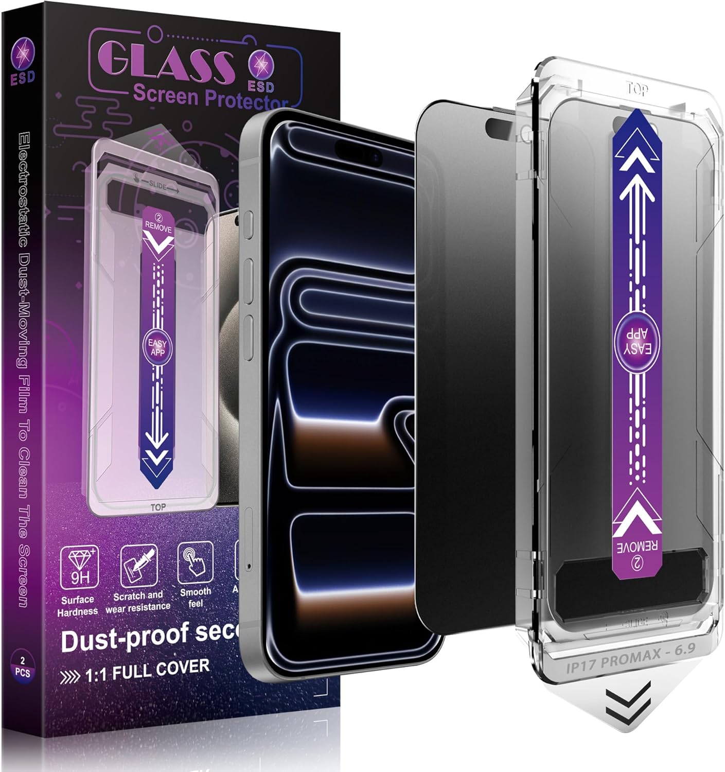 Matte Privacy Screen Protector for iPhone 17 Pro Max 6.9-Inch, Auto Dust Removal, 9H Anti-Spy Tempered Glass Film, Full Cover, Anti-Fingerprint, Easy Installation, 2 Pack