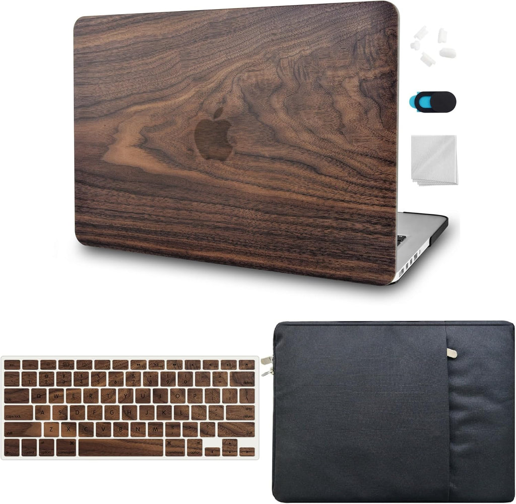 KECC Compatible with MacBook Pro 13 inch Case 2020-2025, 2016-2019 Release M2 M1 A2338 A2289 A2251 A2159 A1989 A1706 A1708 Plastic Hard Shell + Keyboard Cover + Sleeve, Walnut Wood