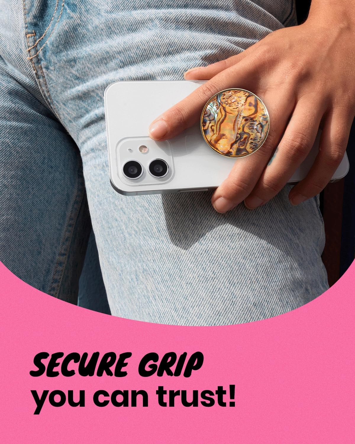 OnTheGrip Cute Natural Seashell Design Round Shape Collapsible Mobile Phone Grip Stand Holder for Smartphone Tablet Cell Phone Accessory (Leopard)