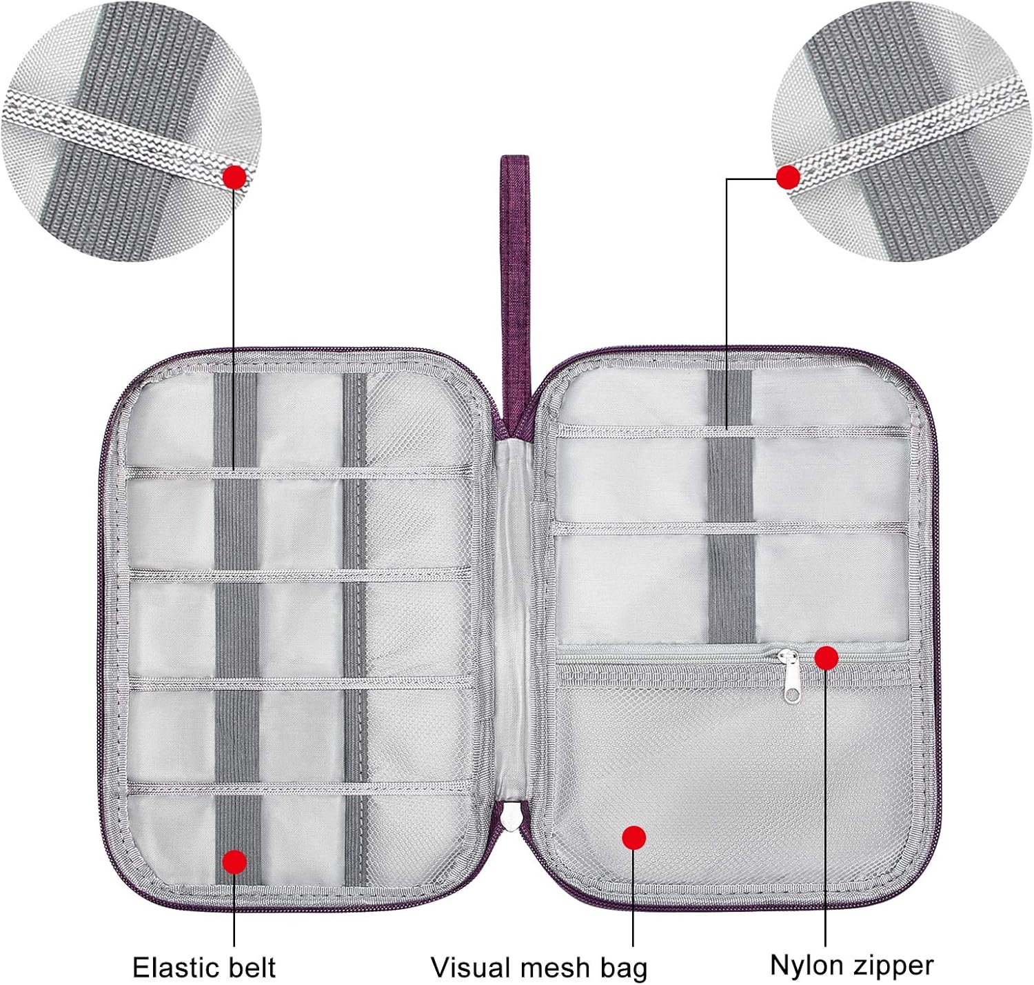 SELLYFELLY Travel Electronics Organizer Portable Cable Organizer Bag for Storage Electronic Accessories Case for Cord,Phone,Charger,Flash Drive (Purple)