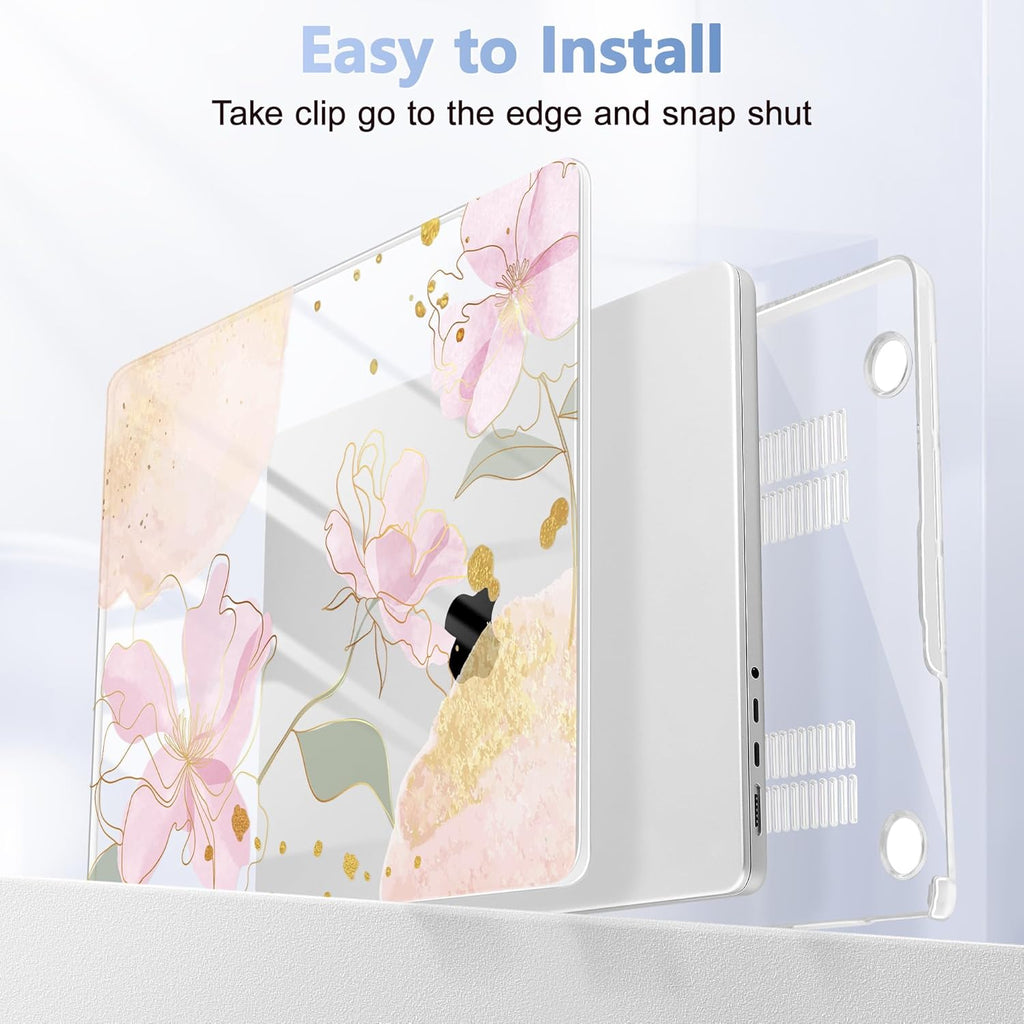 for MacBook Pro 16 inch Case 2021 2022 2023 2024 Release A3186 A3403 M4 A2991 M3 A2780 M2 A2485 M1 Pro/Max, Hard Shell Case with Screen Protector & Keyboard Cover, Gold Blossom Flowers
