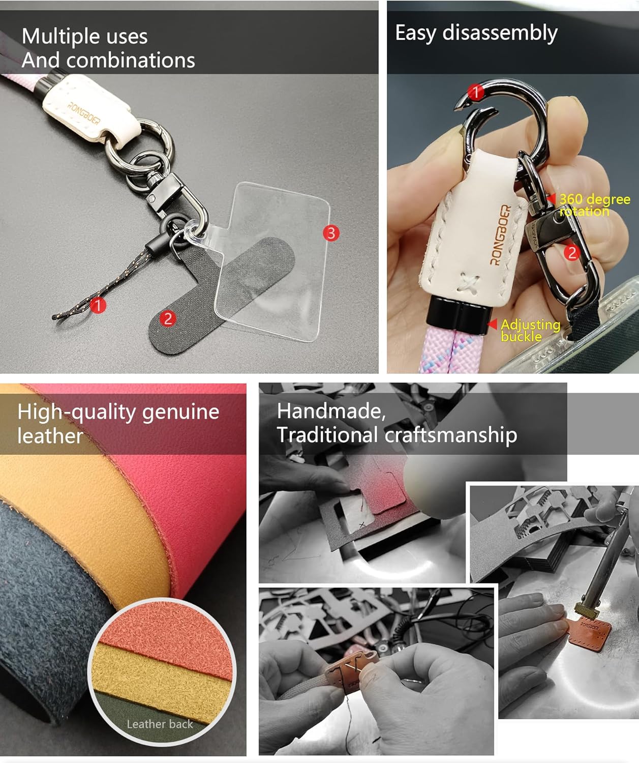 Handmade Cowhide Leather Phone Wrist Strap,Universal Adjustable Key Lanyard,Stylish Wristlet Keychains for Women&Men