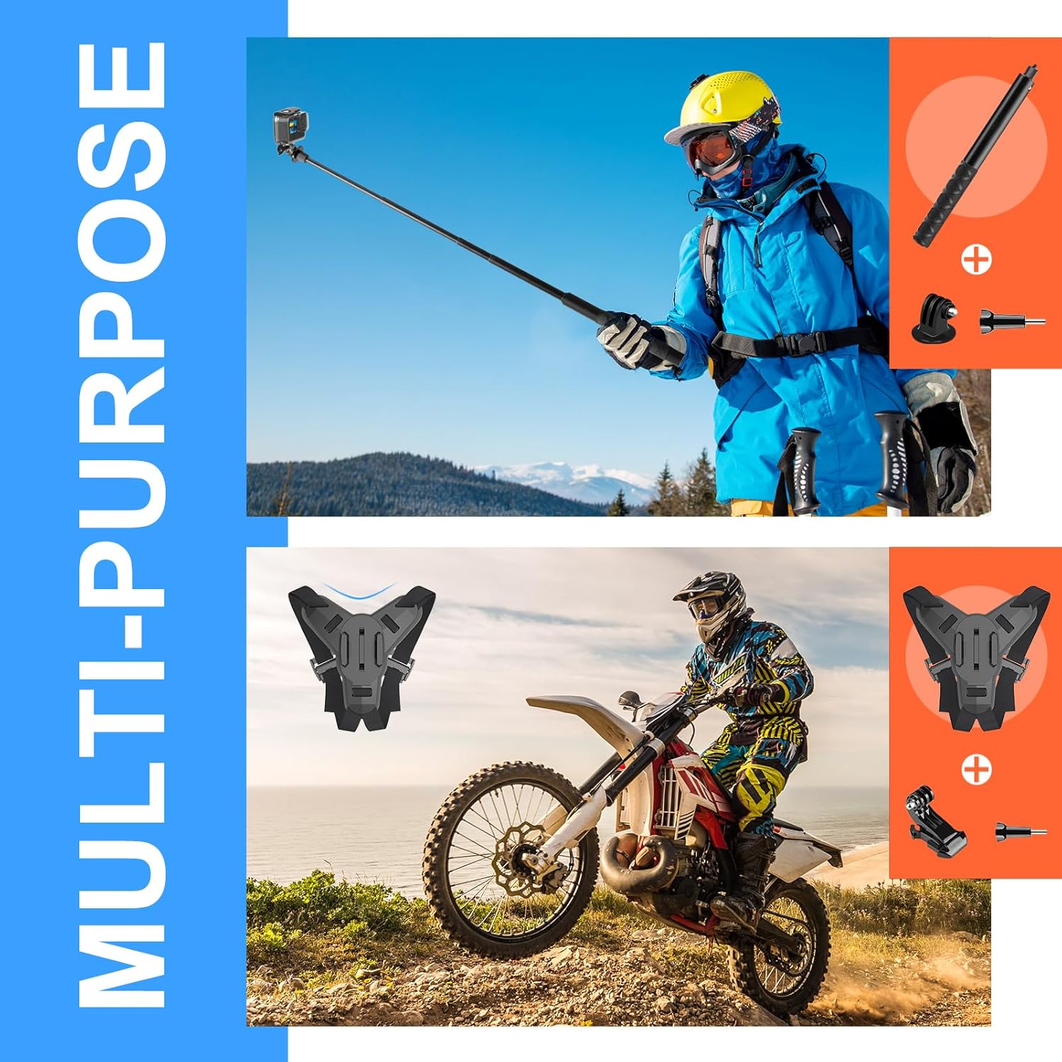 HONGDAK 70in1 Upgrade Action Camera Accessories Kit Compatible with GoPro Hero 13 12 11 10 9 8 7 6 5 4 3 3+ Max 11 mini Insta360 X5 X4 X3 X2 GO3 DJI Osmo Action 4 3 AKASO Sony Sports DV