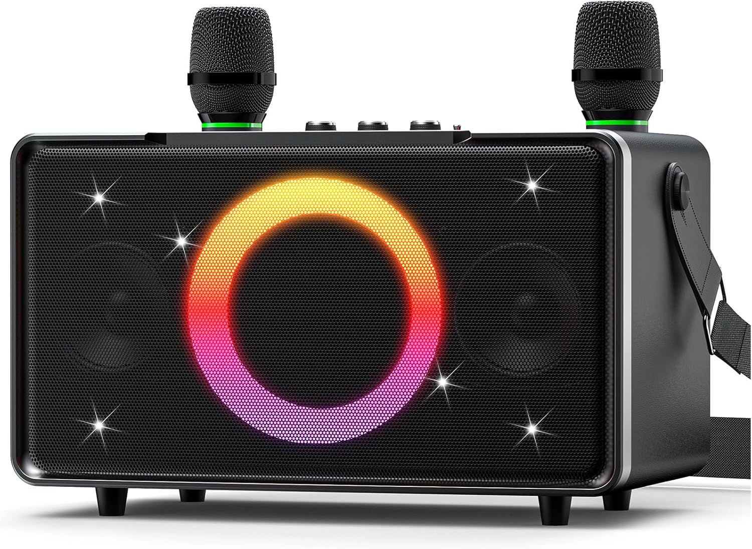 GFEEN Portable Bluetooth Speaker: 100W(160W Peak), 15H Playtime, Wireless Speakers with Microphone, 5″ Subwoofer, Loud Sound, Light Show, Fast Charging for Outdoor, Party, Backyard(Silver with 2Mic)