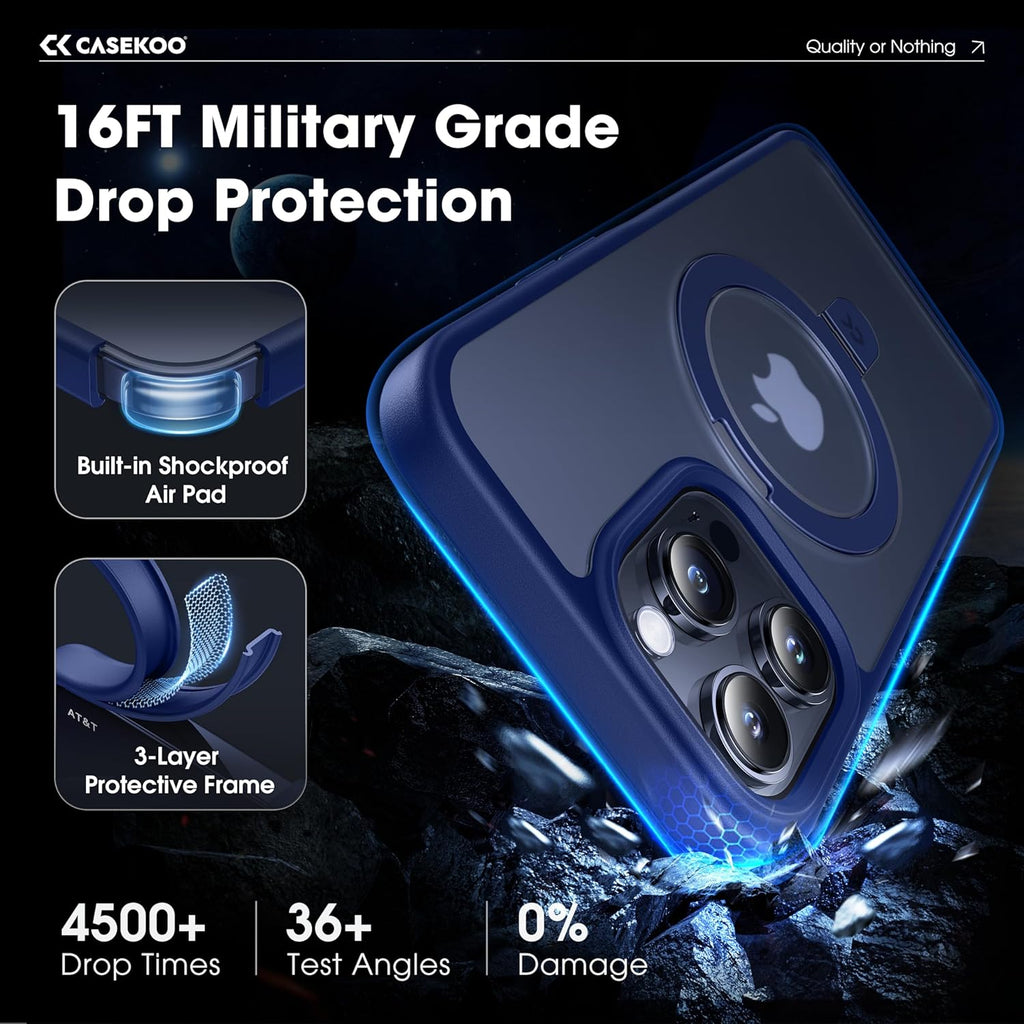 CASEKOO Designed for iPhone 14 Pro Case with Magnetic Invisible Stand [Military Drop Protection] [Compatible with MagSafe] Shockproof Slim Translucent Matte Pro Case 6.1 Inch, Blue