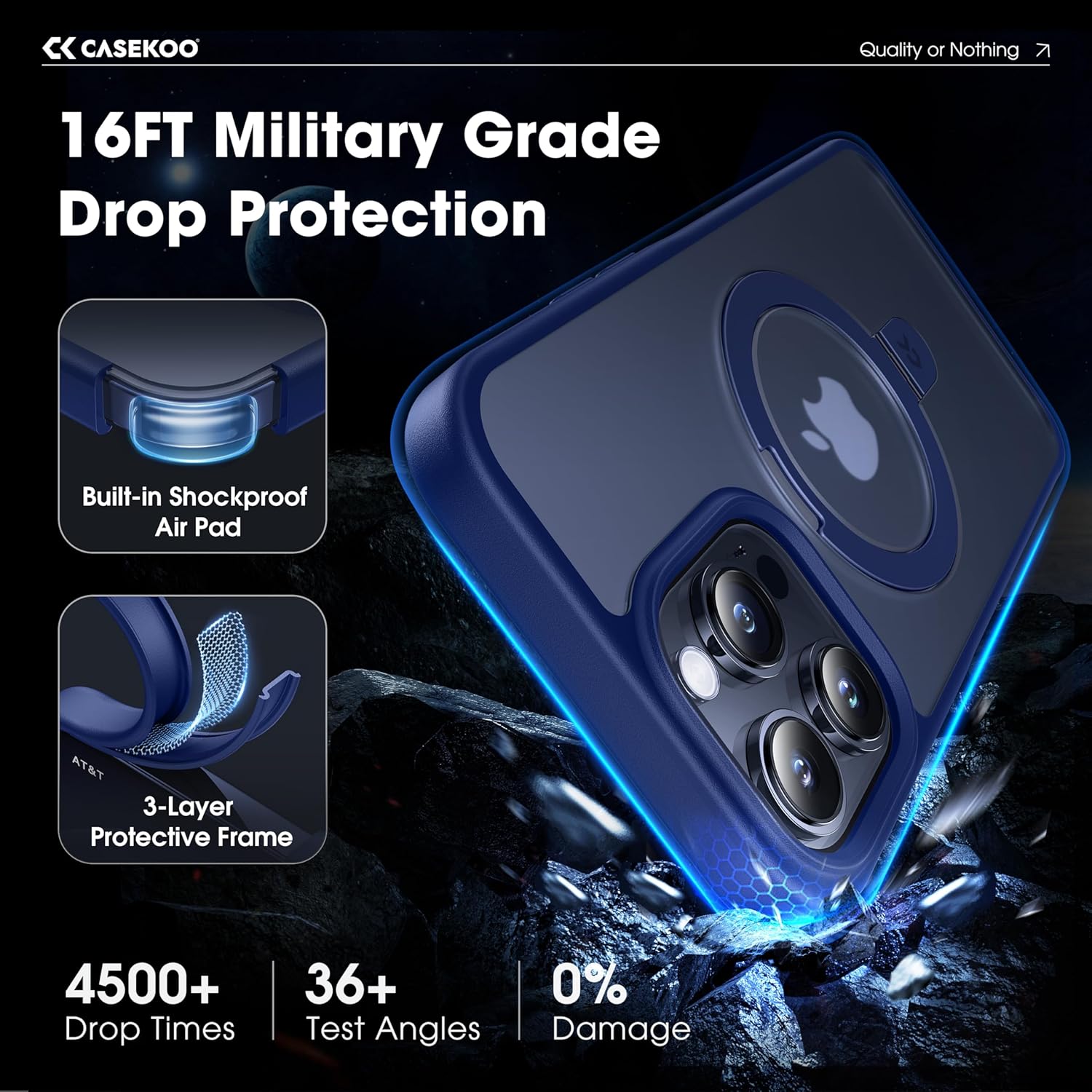 CASEKOO Designed for iPhone 14 Pro Case with Magnetic Invisible Stand [Military Drop Protection] [Compatible with MagSafe] Shockproof Slim Translucent Matte Pro Case 6.1 Inch, Blue