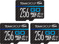 TEAMGROUP GO Card 256GB x 3 PACK Micro SDXC UHS-I U3 V30 4K for GoPro & Drone & Action Cameras High Speed Flash Memory Card with Adapter for Outdoor Sports, 4K Shooting, Nintendo-Switch TGUSDX256GU362