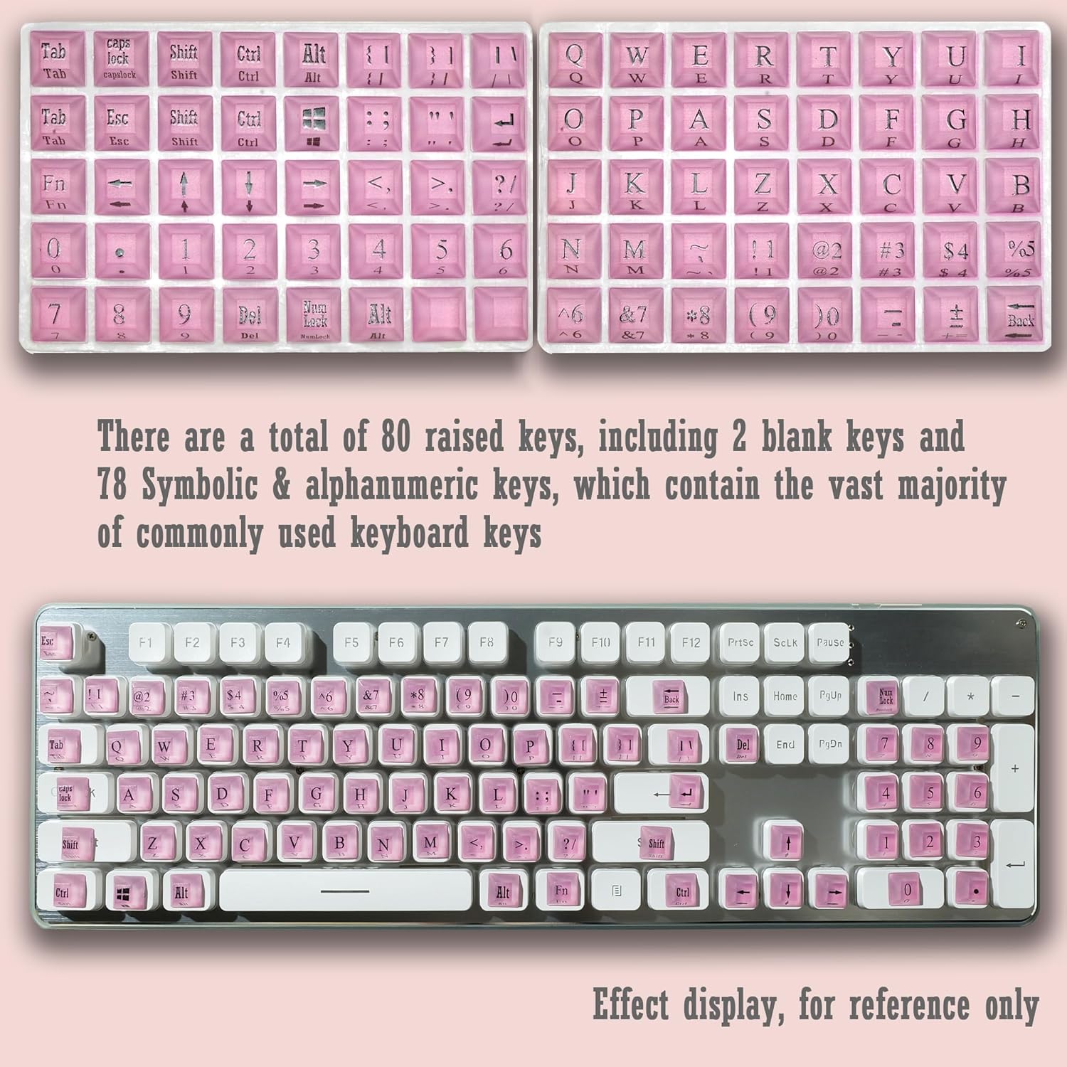 80 Pcs Keyboard Sticker for Long Nails Typing and Gaming, Symbolic and Alphanumeric Sticky Silicone Keys for Keyboards and Laptop (Purple)