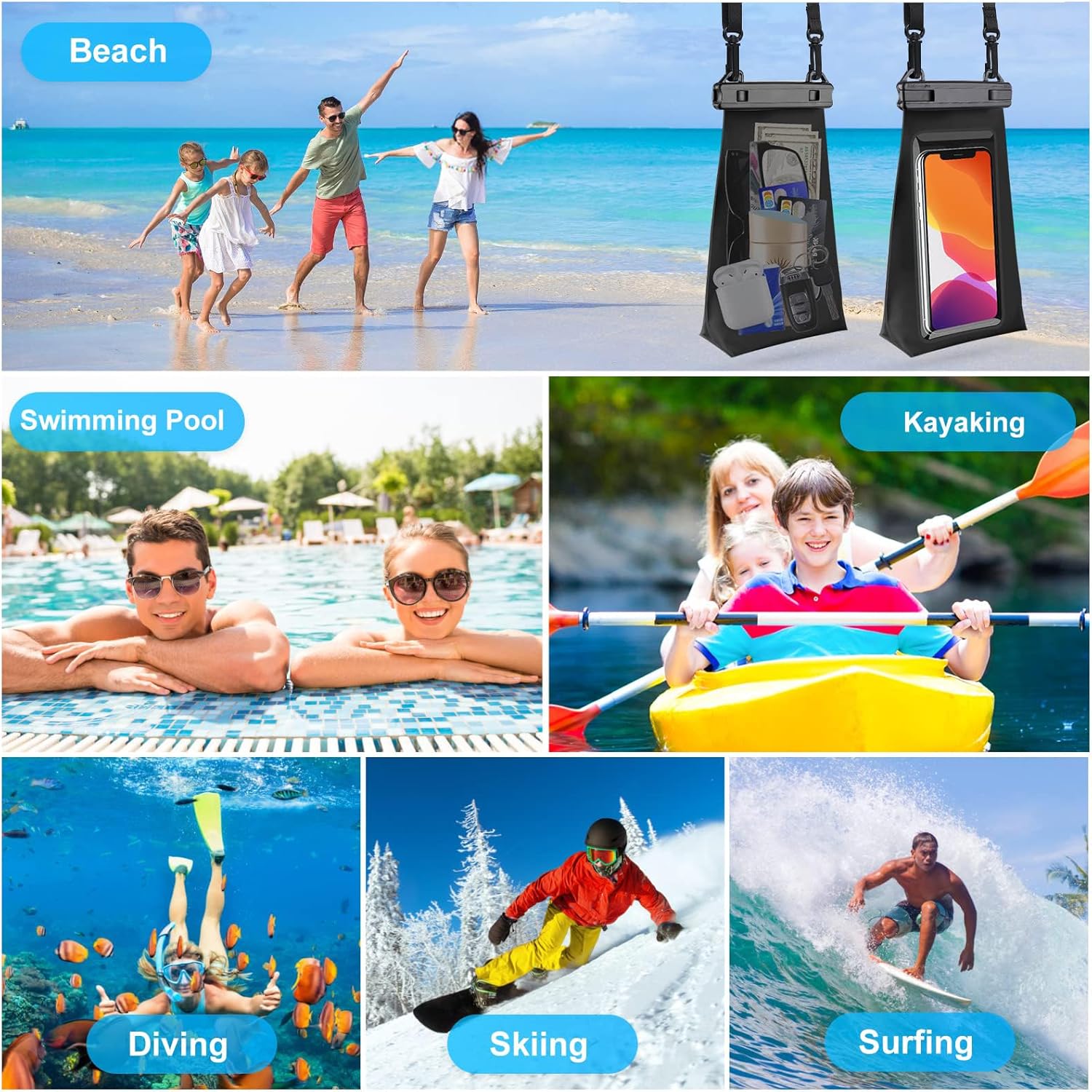 Large Capacity Waterproof Phone Pouch Floating, Waterproof Bag Case for iPhone 15 14 Pro Max 13 12 11 X XR 8 Plus Samsung Up to 6.9'', IPX8 Water Proof Phone Dry Bag for Swimming Kayaking, 1Pack