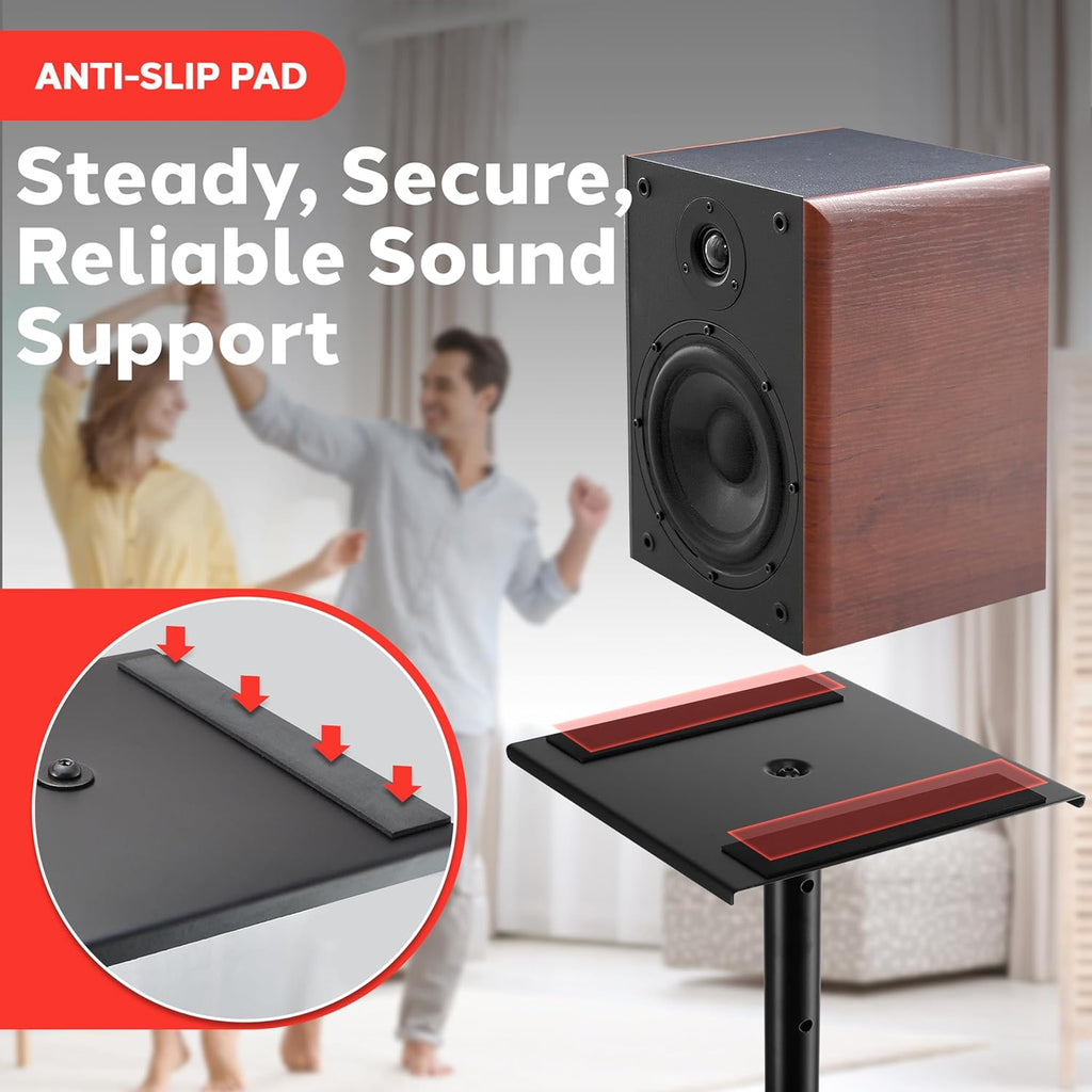 Pyle Speaker Stand Pair of Sound - Play 1 and 3 Holder, Telescoping Height Adjustable from 26” - 52” Inch, High Heavy Duty Three-point Triangle Base w/ Floor Spikes and 9” Square Platform, Black