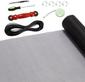 FLYZZZ Window Screen Door Repair Kit, 59‘’X118‘’ Fiberglass Mesh Replacement with Roller Tool/Hook/Spline/Cutter/Clips/Ruler, 7-in-1 Sliding Patio Door & Screen Door Repair Kit, Black