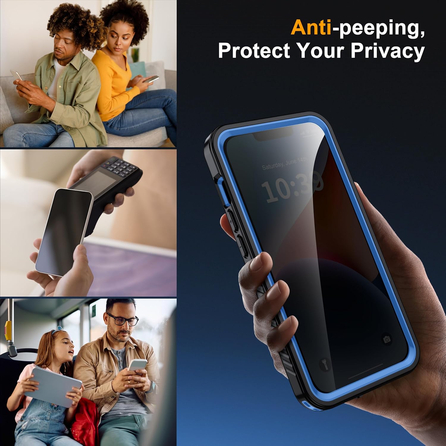 for iPhone 14 Case Waterproof - Built-in Privacy Screen Protector & HD Screen Protector [IP68 Underwater] Shockproof Dustproof Full Body Protection iPhone 14 Phone Case Blue