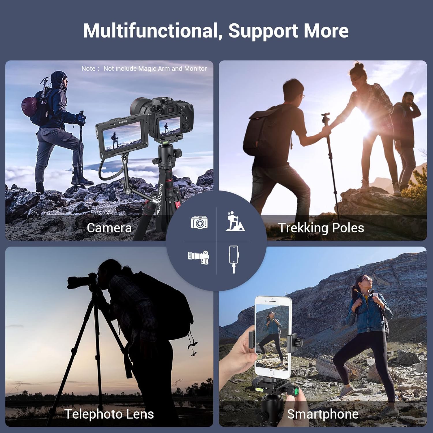 SmallRig Camera Tripod, 71" Foldable Aluminum Tripod/Monopod, 360°Ball Head Detachable, Payload 33lb, Adjustable Height from 16" to 71" for Camera, Phone