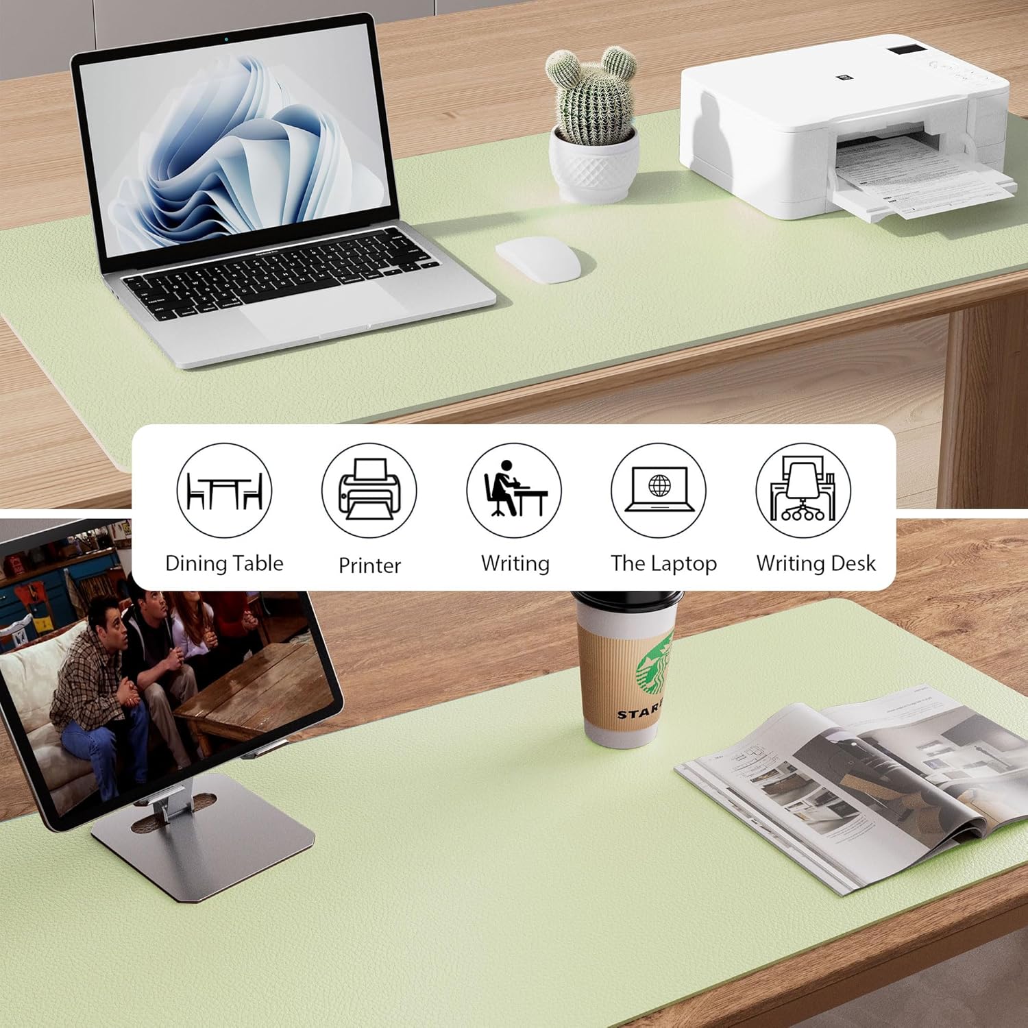 Aothia Leather Desk Pad Protector, Office Desk Mat, Large Mouse Pad, Non-Slip PU Leather Desk Blotter, Laptop Desk Pad, Waterproof Desk Writing Pad for Office and Home (48"x17", Grass Green)