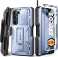 TONGATE for Z Fold 5 Case, [with S Pen Slot & Hinge Protection] [Tempered Glass Screen Protector] Full-Body Military Drop Phone Case for Samsung Galaxy Z Fold 5 with Kickstand & Belt Clip, ICY Blue