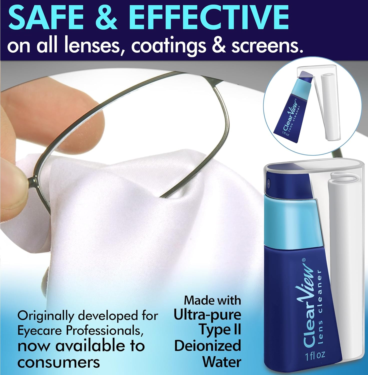 Portable Lens Cleaner Kit – Travel Size with Premium Cleaning Solution, Refillable Spray + Microfiber Cloth, Safe for All Lenses, Compact & On-The-Go