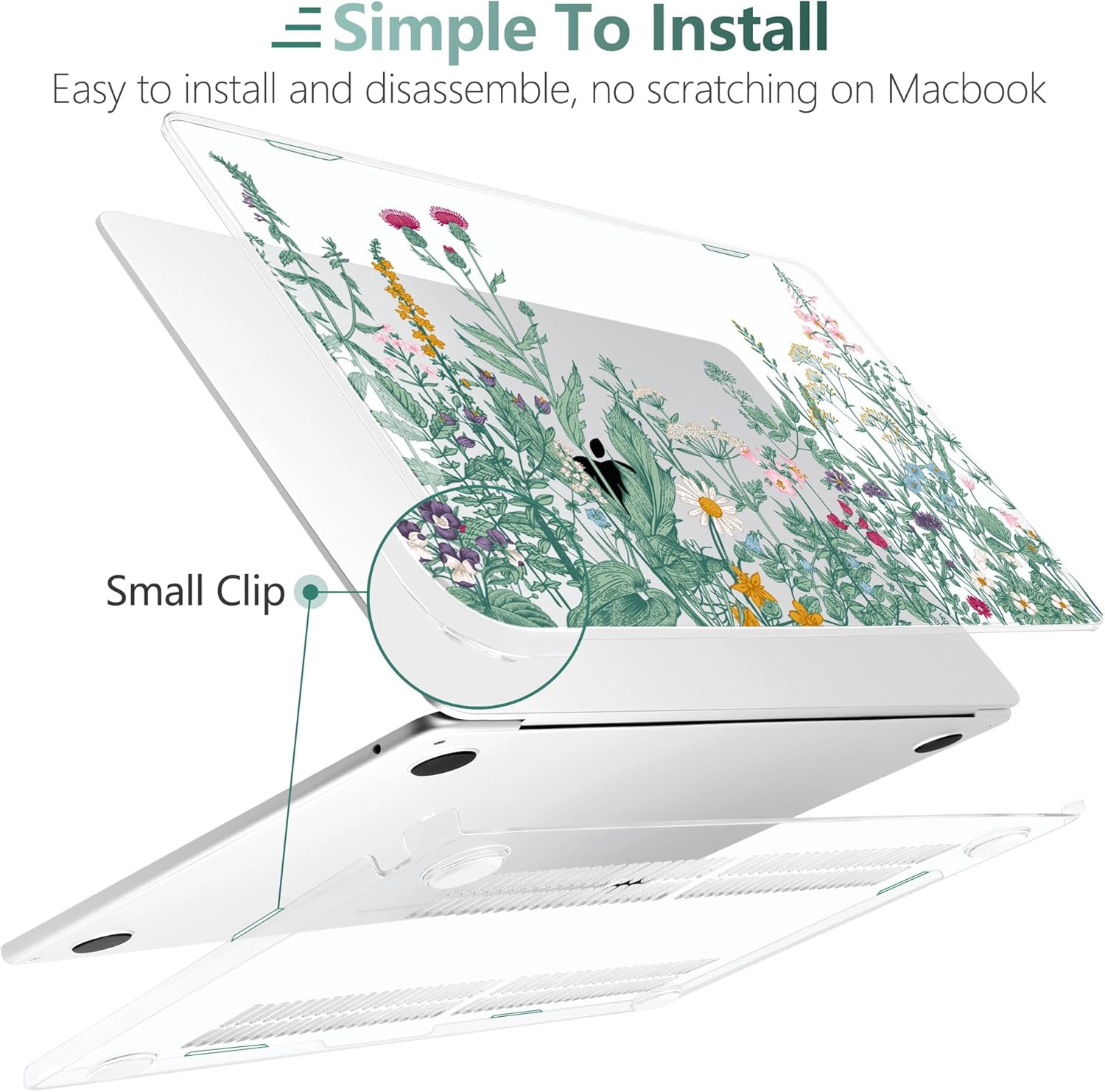 TWOLSKOO Compatible with M4 MacBook Air 15 inch Case 2025-2023 Released Model M4 A3241 M3 A3114 M2 A2941, Plastic Hard Shell & Screen Protector & Keyboard Cover & Trackpad Film, Botanical Illustration