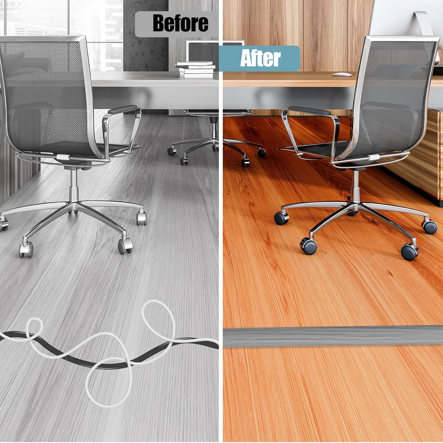 Floor Cord Cover Self Adhesive Cord Hider,3.3FT Cable Management, Extension Strip Protector for Wires, Prevent Cable Trips for Offices, Gyms, Exhibitions Cavity:0.3"(W) x 0.28"(H) Gray Wood