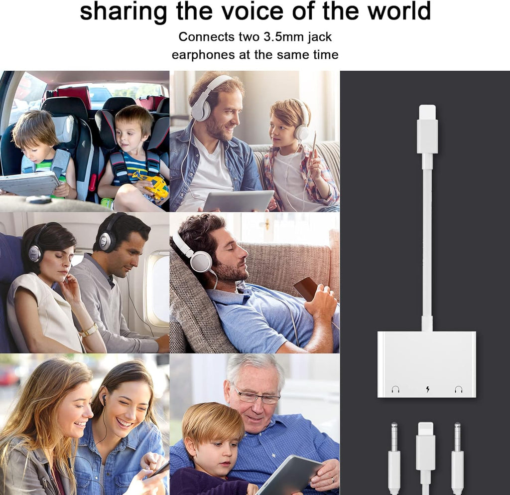 3in1 Lighting to 3.5mm,Headphone Adapter for iPhone, Dual Earphone Jack Audio and Charging Adapter,Headphone Splitter for iPhone 14/13/12/11/XS Max/XR/8/7 Plus /6/ iPad,Support iOS 10 to16