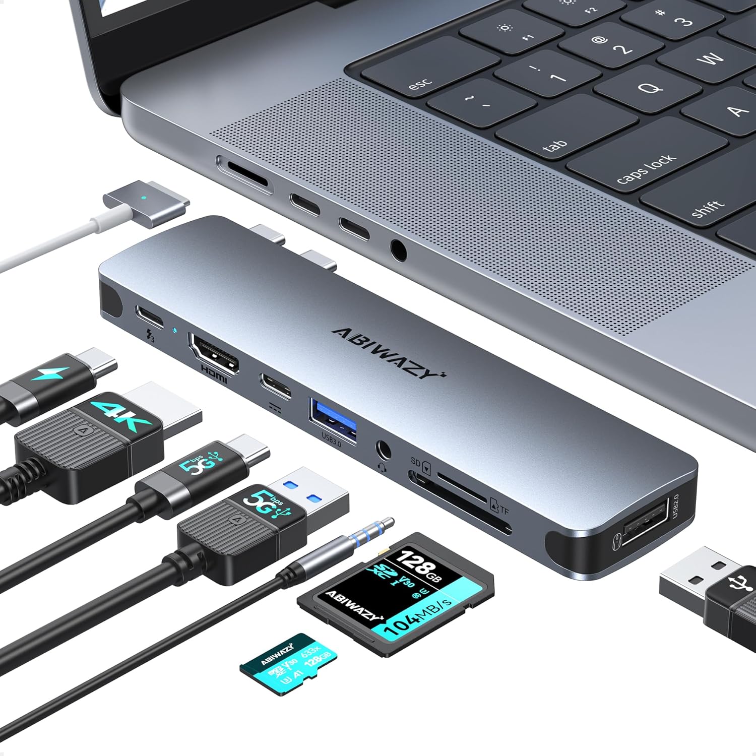 USB C Adapter HDMI Multiport Hub for MacBook Pro/Air M1-M3, 13"-16", 2018-2024: 3 USB A 3.0, SD TF Card Reader, Audio