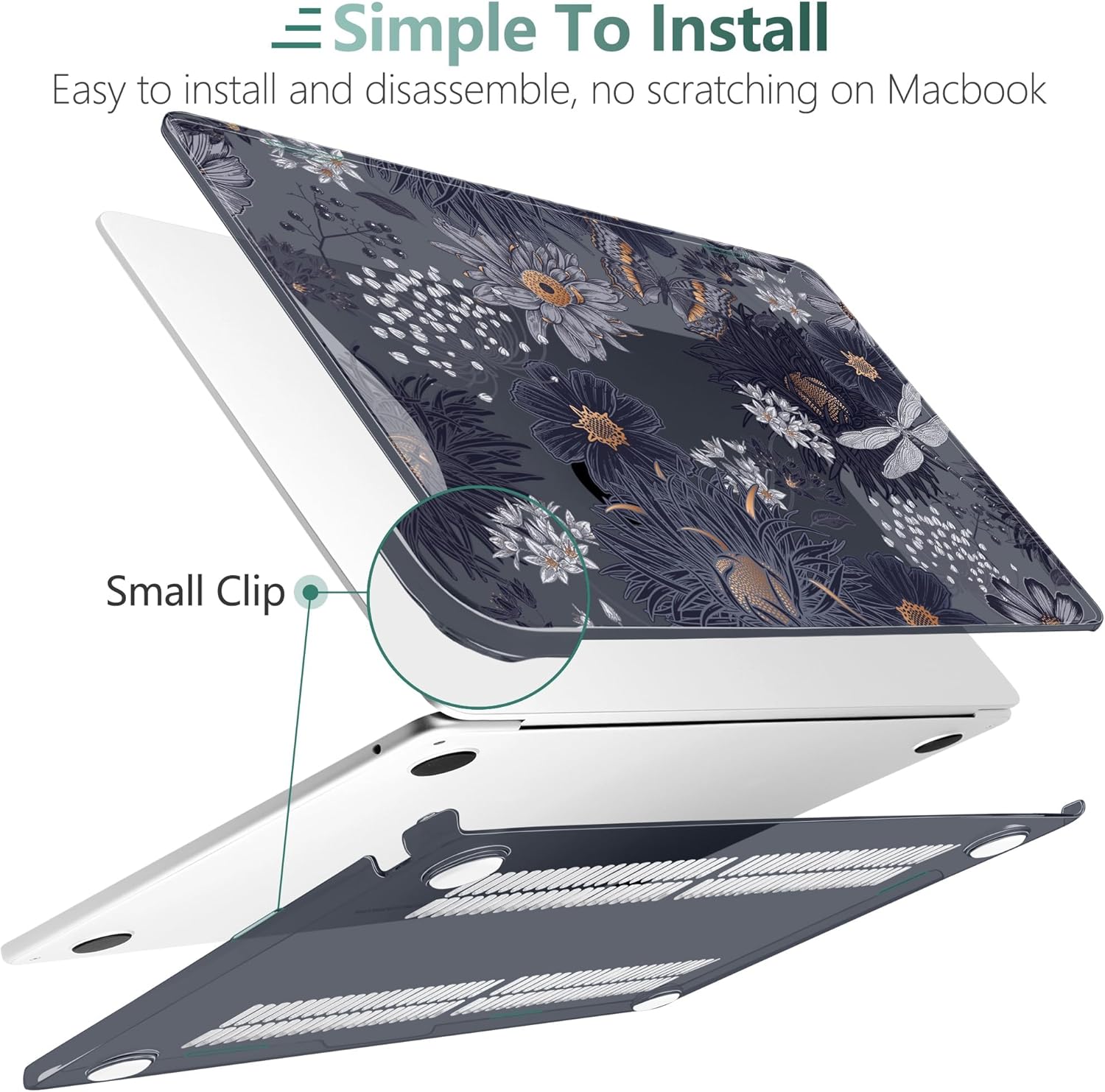 TWOLSKOO for M4 MacBook Air 13.6 inch Case 2025-2022 Release M4 A3240 M3 A3113 M2 A2681, Plastic Hard Shell & Screen Protector & Keyboard Cover & Trackpad Film, Wild Flower
