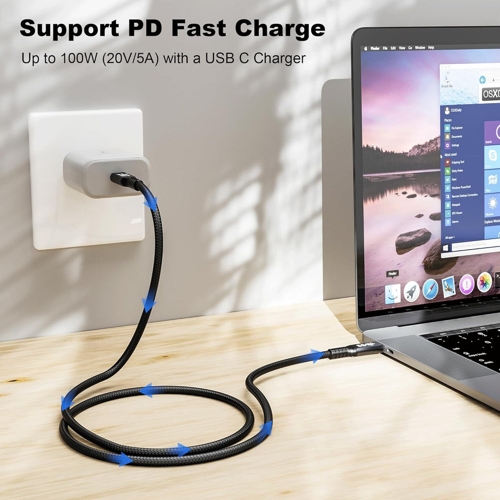 10FT USB-C 3.1 Gen 2 Cable 10Gbps Data Transfer, 60Hz Video Output, 4K Display,100W(5A),USB C Video Monitor Cable 100W PD Fast Charging Compatible with Thunderbolt3 MacBook iPhone 15 iPad