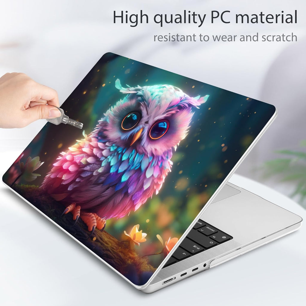 Tuiklol for M4 MacBook Pro 14 Inch Case 2024-2021 Release A3112 A3401 A3185/M3 A2918 A2992/M2 A2779/M1 A2442 Pro/Max Chip,Hard Shell Case with Screen Protector for Touch ID,Rainbow owl