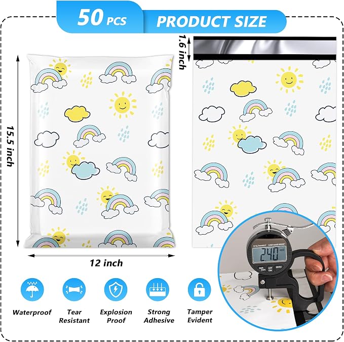 Poly Mailer 12x15.5 Inch 50 Pcs, Waterproof and Tear-Resistant Shipping Bags - Image 2