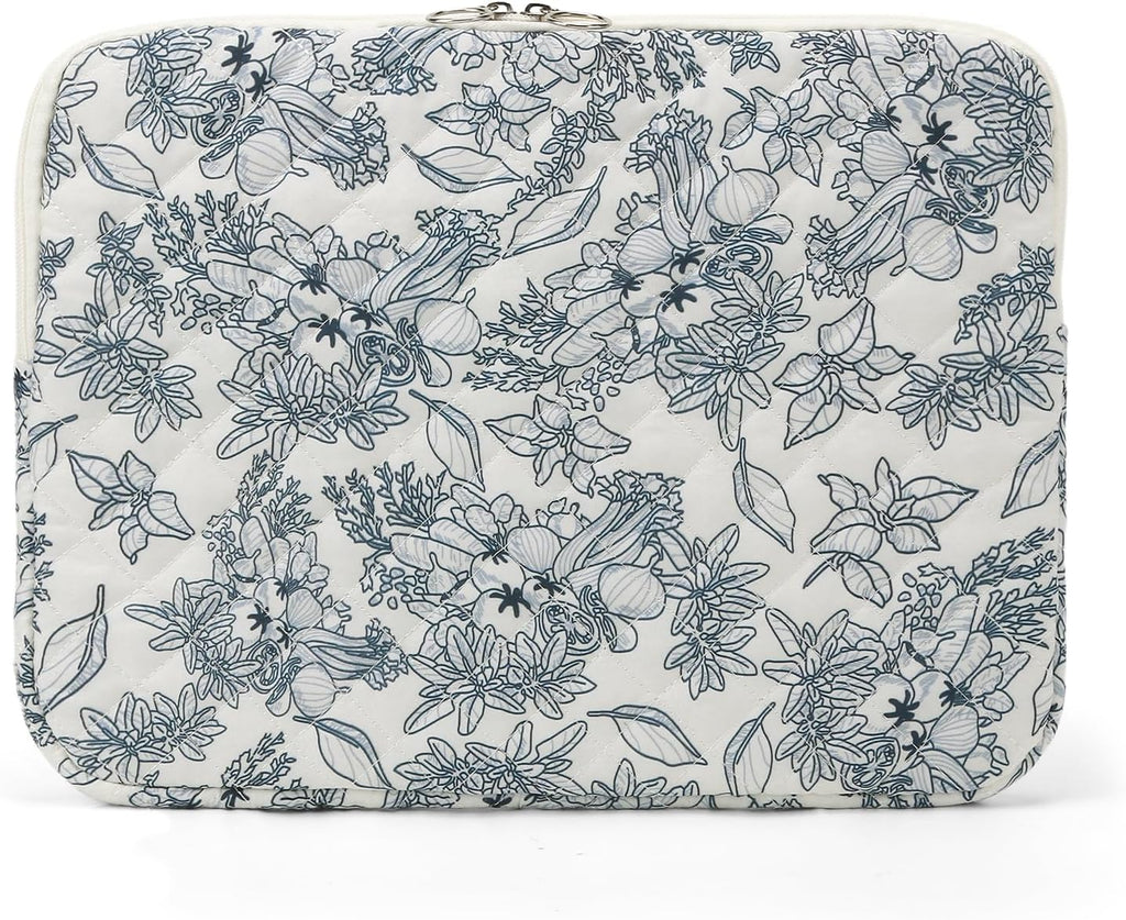 Puffy Laptop Sleeve 13-15.6 Inch Cute Quilted Laptop Protective Case Padded Floral Computer Sleeve for MacBook (B-Dark Blue, 11 Inch)