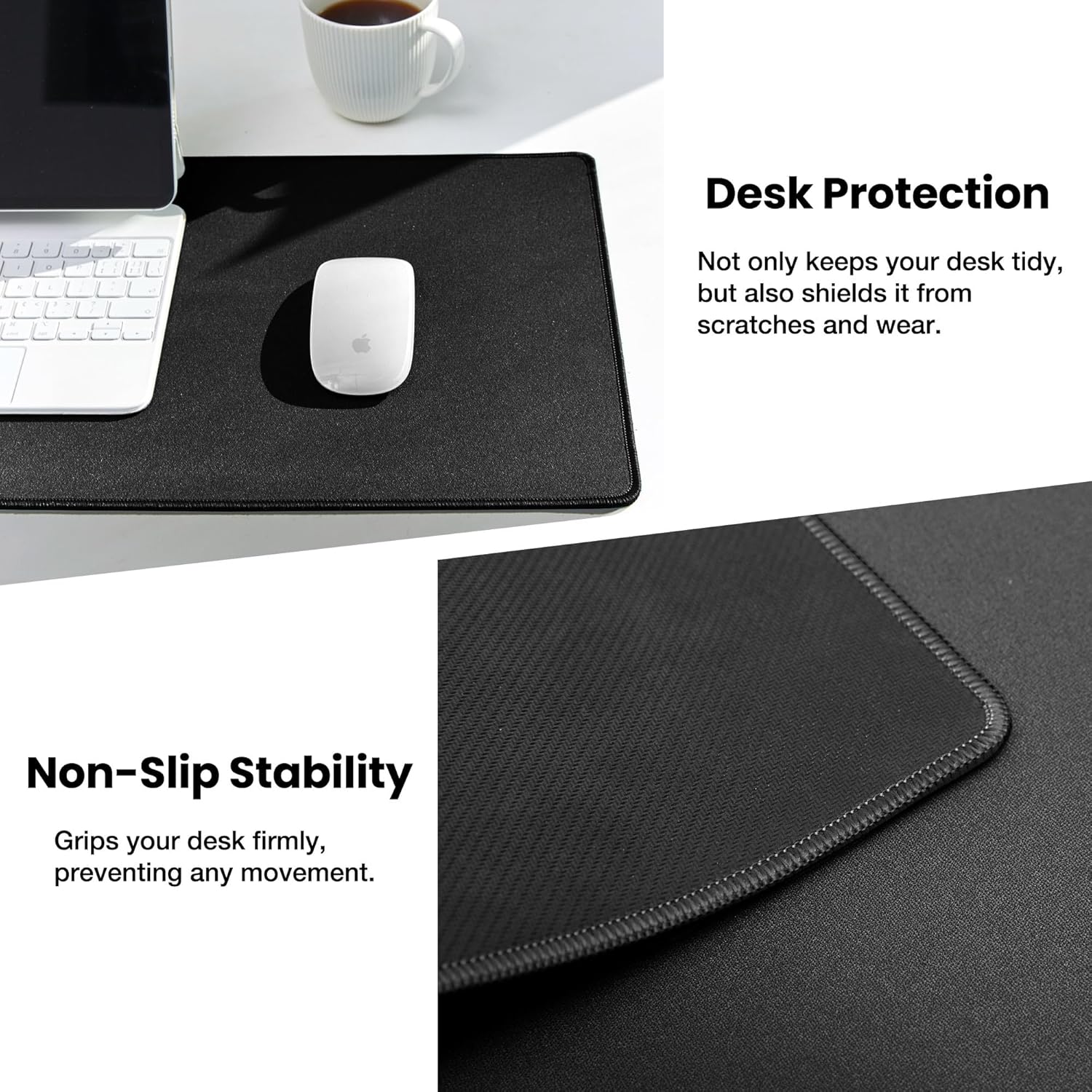 ALOANES Waterproof Mouse Pad with Durable Stitched Edge, Large Gaming Keyboard Pad, Non-Slip Rubber Base Mouse Mat, Extended Desk pad for Gamer, Office & Home, Black Mousepad 31.5''x 15.7''x 0.12''