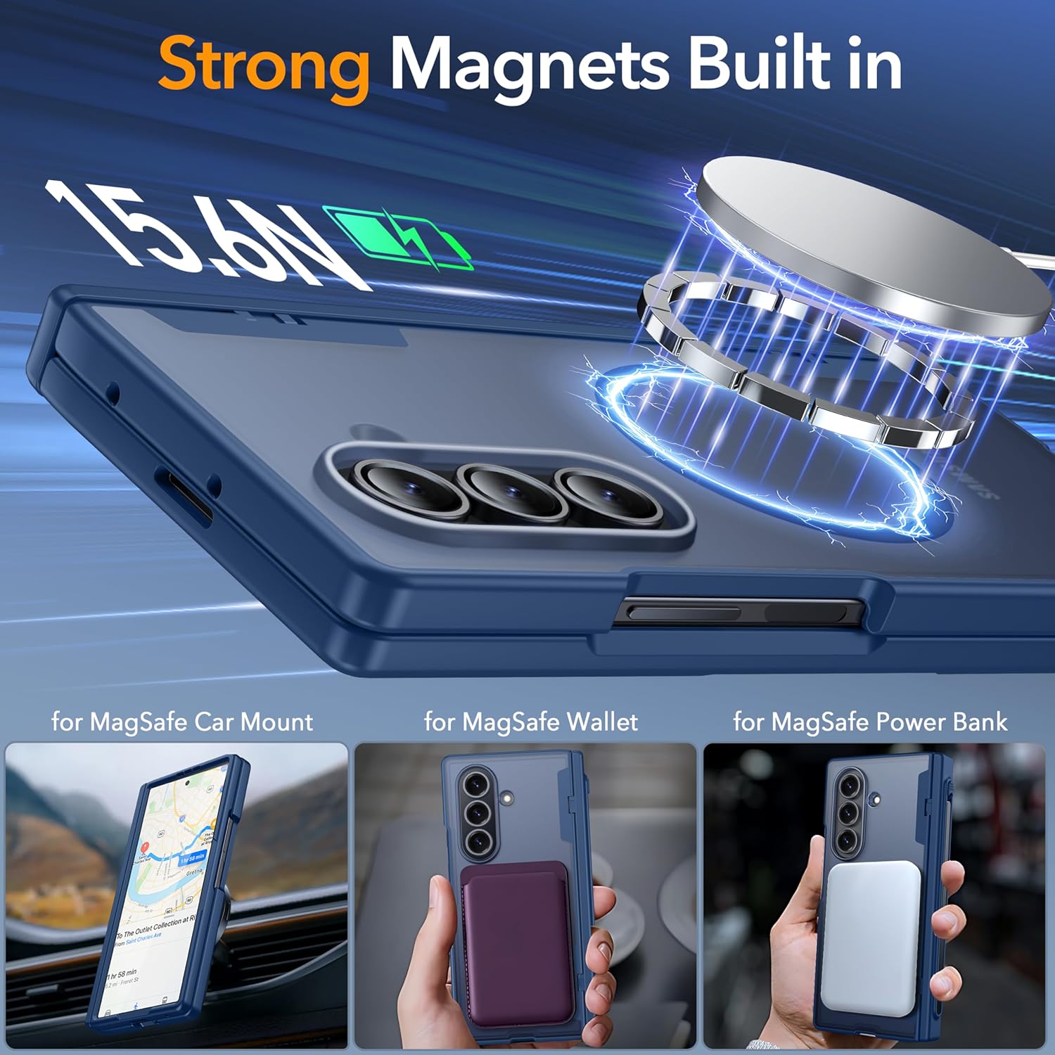 Oneagle Magnetic for Samsung Galaxy Z Fold 7 Case Built in Screen Protector Translucent [Fit for MagSafe] [S Pen Holder Slot] [Hinge Protection] MIL-Grade Shockproof Matte Case for Galaxy Z Fold 7