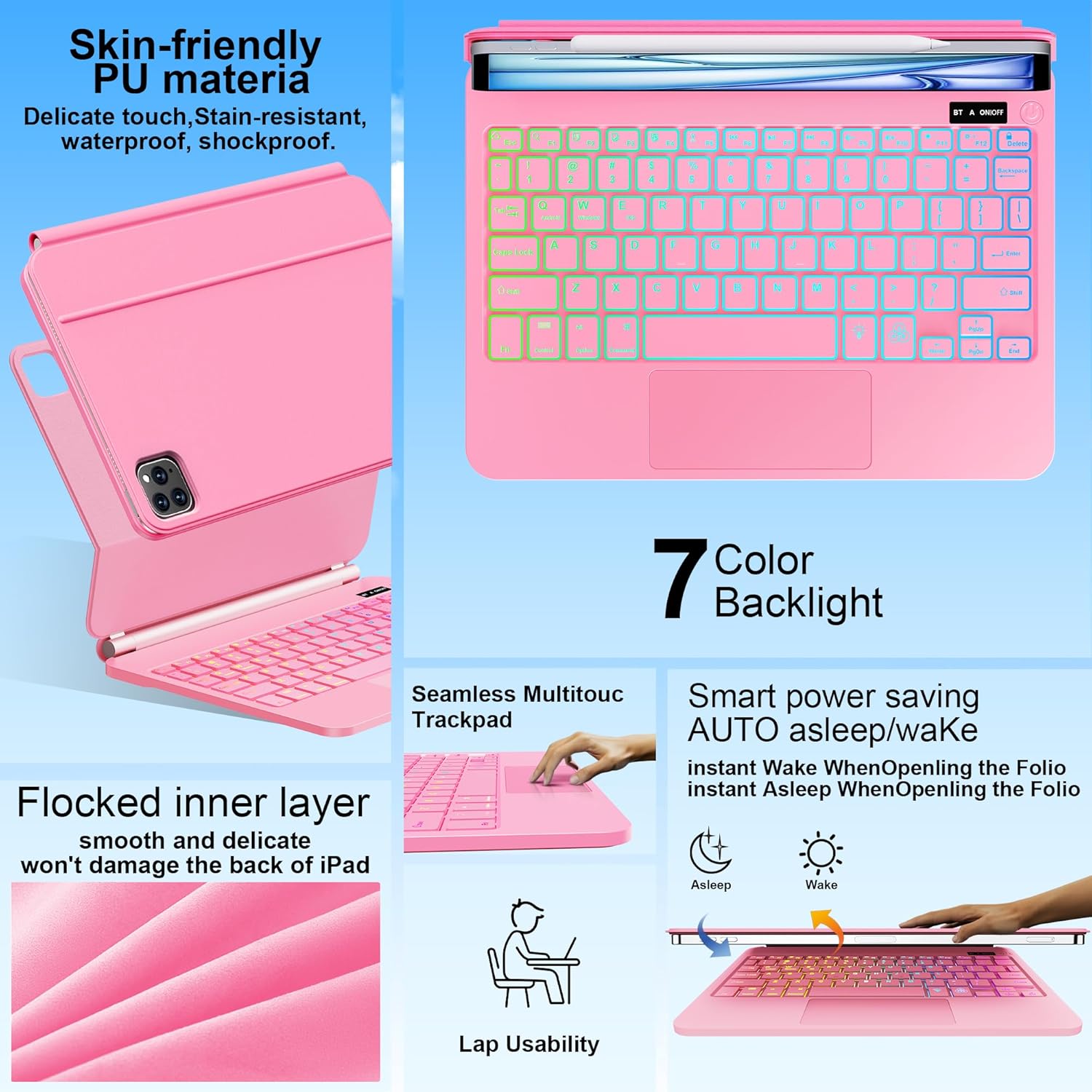Keyboard Case for iPad Air 13 inch (M3 2025/M2, 2024),iPad Pro 12.9 inch (3/4/5/6th Gen)，Magic-Style Magnetic – Floating Cantilever Stand – Backlit Keyboard Case with Multi-Touch Trackpad