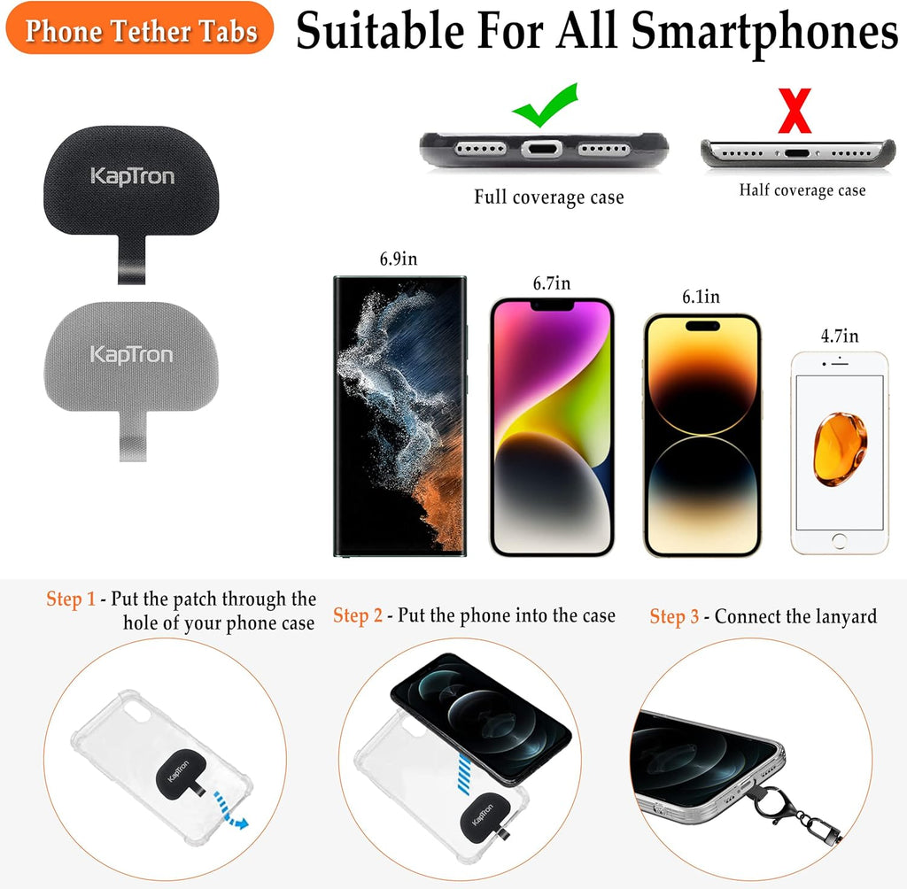 Kaptron Universal Phone Lanyard with Wrist Strap, Adjustable Crossbody Cell Phone Lanyard Neck Strap and Wristlet Strap with 2 Lobster Clips, Phone Tether Patches and Phone Straps (Gray, 2 Pack)