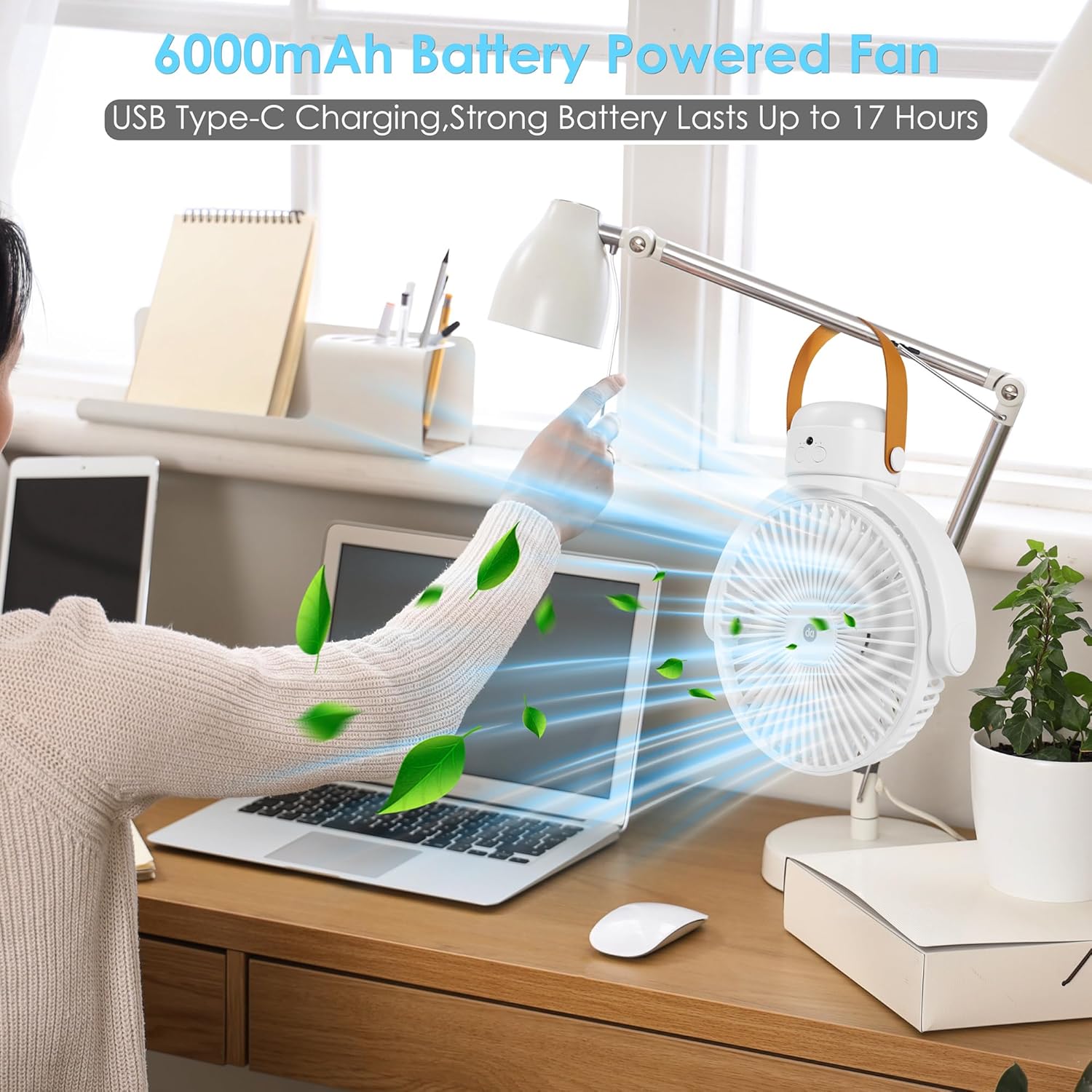OGZ Portable Fan for Travel Wireless with Remote Timer, 7 Inch Small Desk Fan with LED Night Light 90° Oscillation, Rechargeable USB Fan for Cruise Bed Beside Sleeping Camping Tent