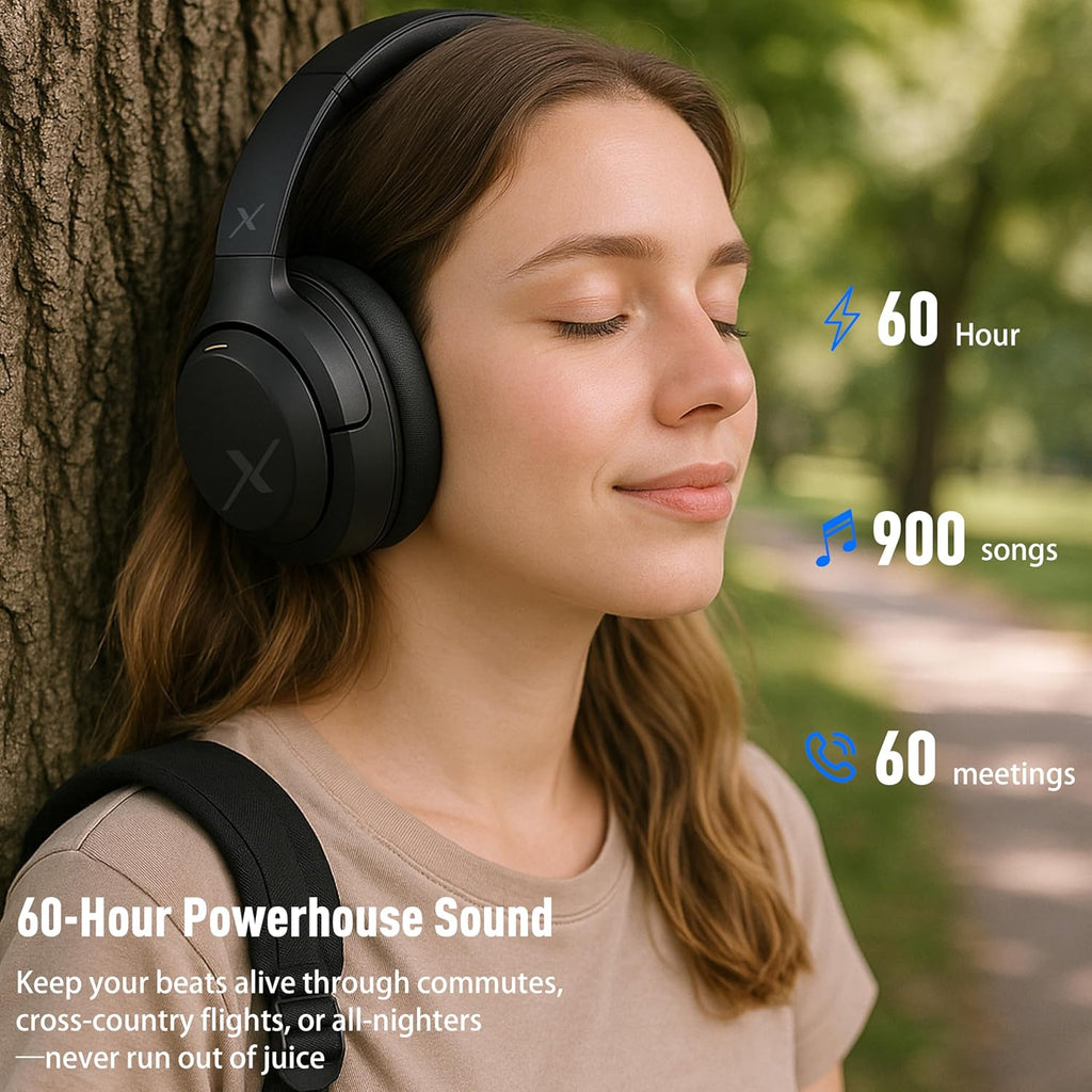 Riwbox Hybrid Active Noise Cancelling Headphones, Wireless Bluetooth Headset Over Ear, 60H Playtime, High-Fidelity, Foldable, Comfort&Immersion for Work/Commuting (Black)