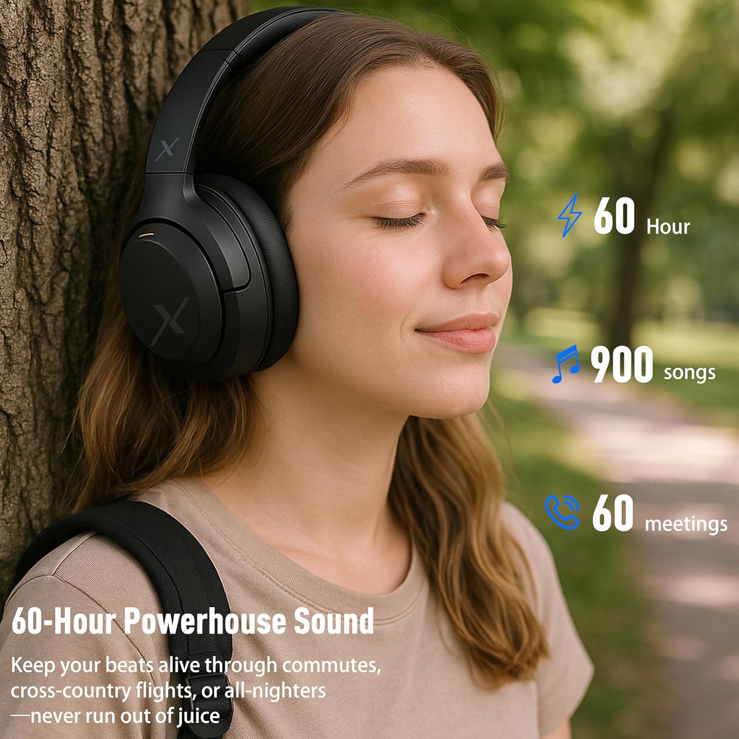 Riwbox Hybrid Active Noise Cancelling Headphones, Wireless Bluetooth Headset Over Ear, 60H Playtime, High-Fidelity, Foldable, Comfort&Immersion for Work/Commuting (Black)