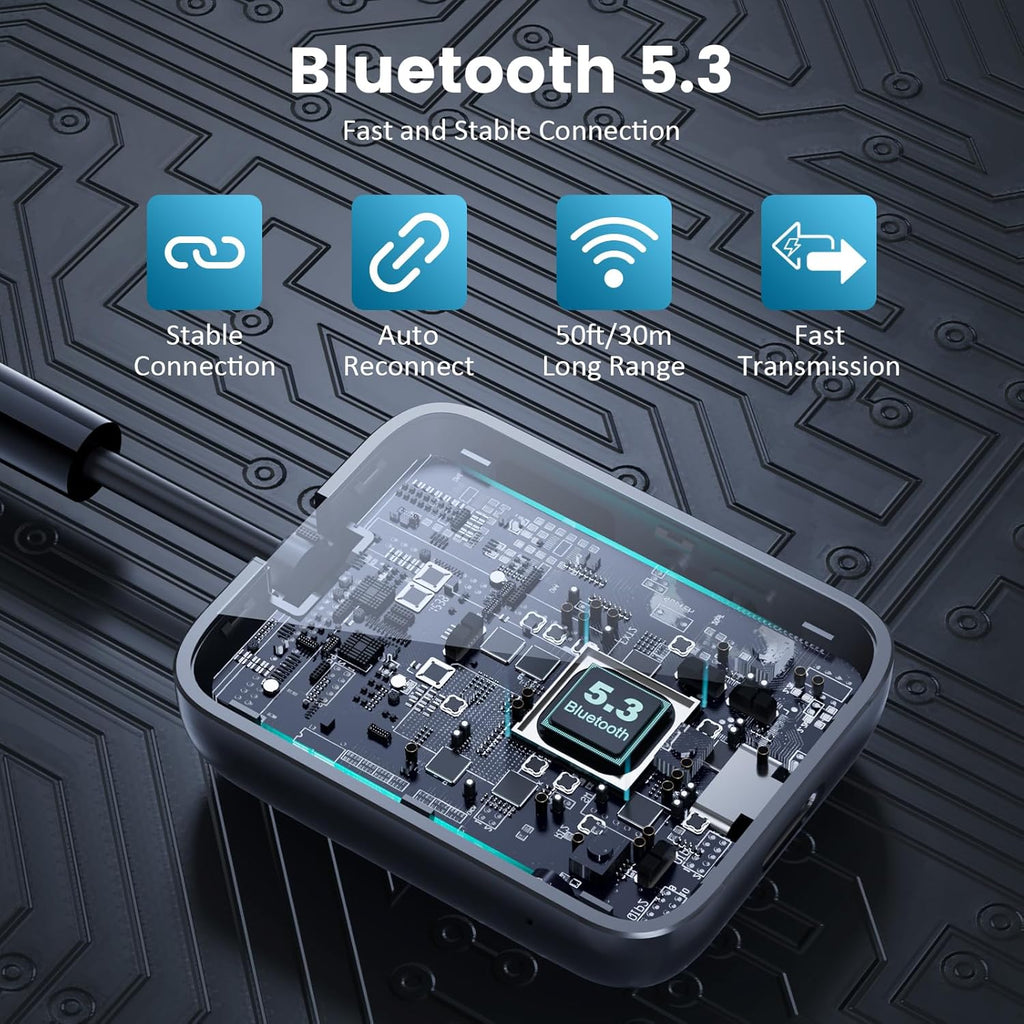1Mii Bluetooth 5.3 Transmitter Receiver 2-in-1, aptX Adaptive & Low Latency Wireless Audio Adapter for Airplane, Dual Link 2 Devices, 25H Playtime, 3.5mm AUX for TV/Car/Home Stereo/Gym