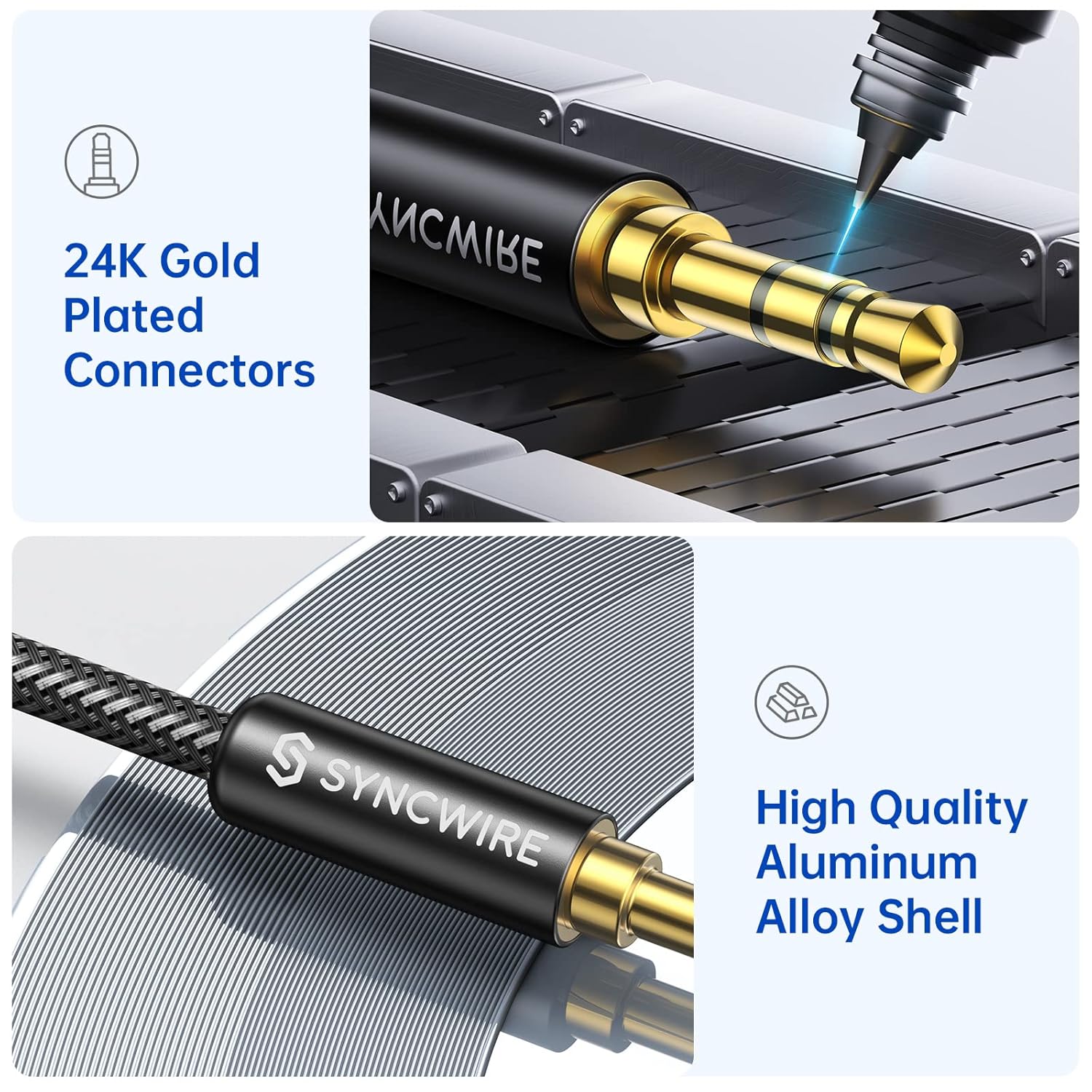 SYNCWIRE 3.5mm Aux Cable (9.8ft/3m) Hi-Fi Sound Nylon Braided Auxiliary Audio Cable Adapter Male to Male AUX Cord for Headphones, Car, Home Stereos, Speaker, iPhone, iPad, iPod, Echo & More Black