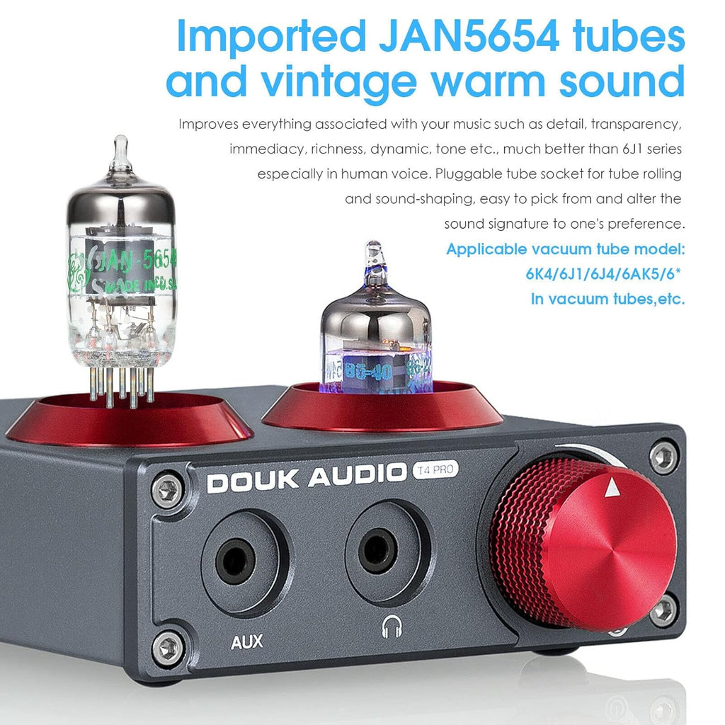 Douk Audio T4 PRO Vacuum Tube Phono Preamp, MM Turntable Preamplifier, GE5654 Hi-Fi Headphone Amp for Home Theater/Record Player/Stereo Amplifier/Active Speaker