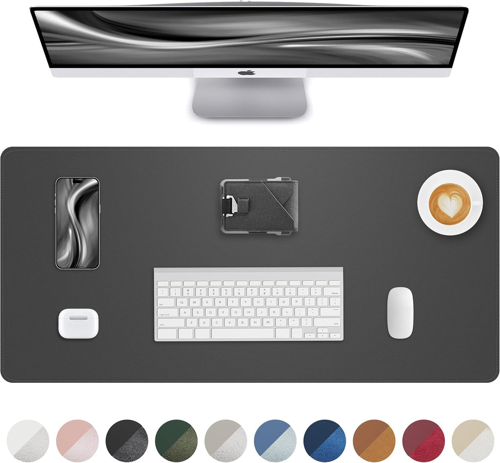 Leather Desk Pad Protector, Mouse Pad, Office Desk Mat, Non-Slip PU Leather Desk Blotter, Laptop Desk Pad, Waterproof Desk Writing Pad for Office and Home (Dark Grey, 31.5" x 15.7")
