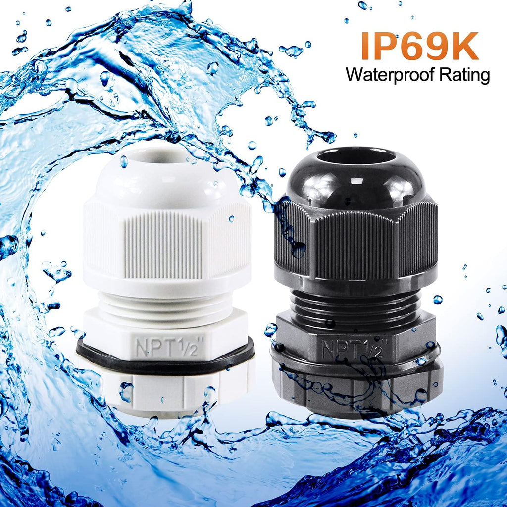 XHF 10 Pcs 1/2" IP68 Strain Relief Nylon Cord Grip NPT Cable Glands Adjustable UL Listed and RoHS Compliant (Grey)