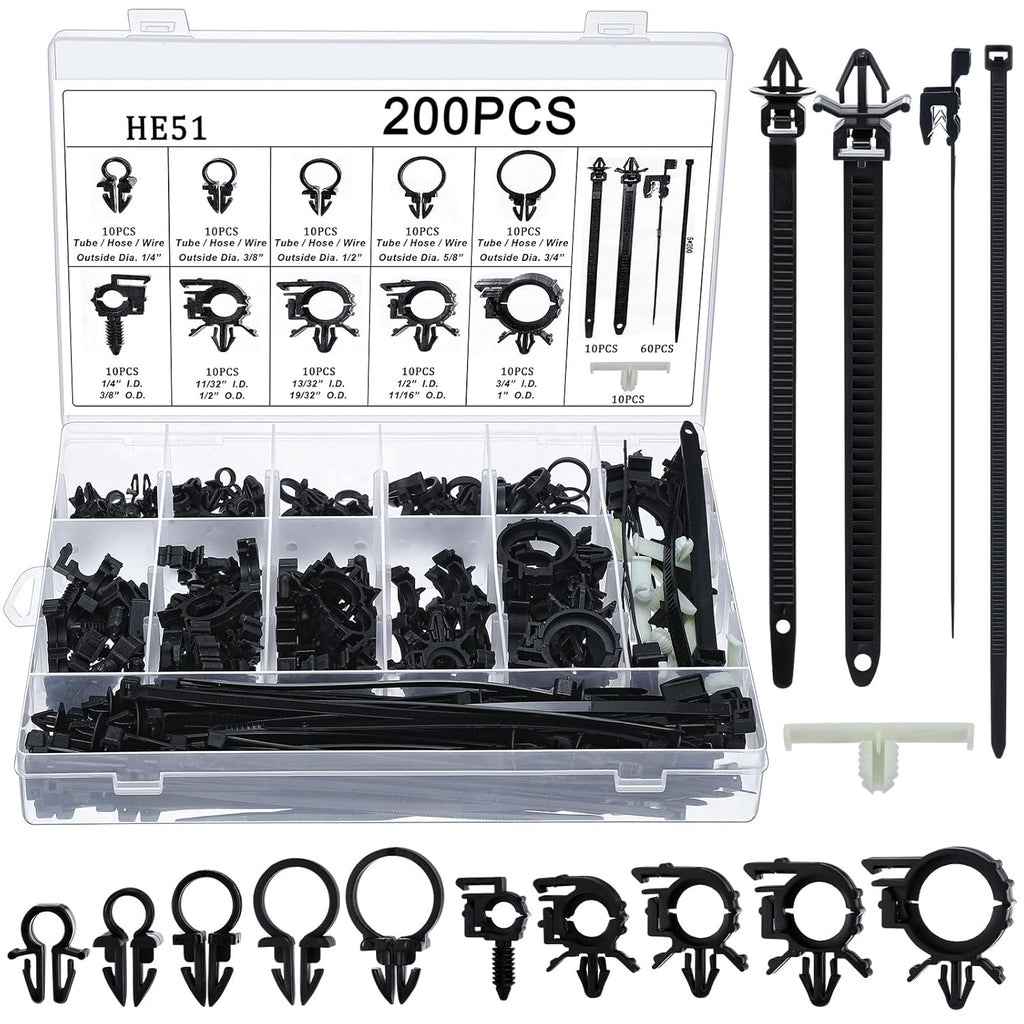 200pcs Car Wire Loom Routing Clips Push Mount Cable Tie Assortment 15 Sizes Car Harness Routing Clips Universal Wiring Harness Clip Replacement Parts for Automotive