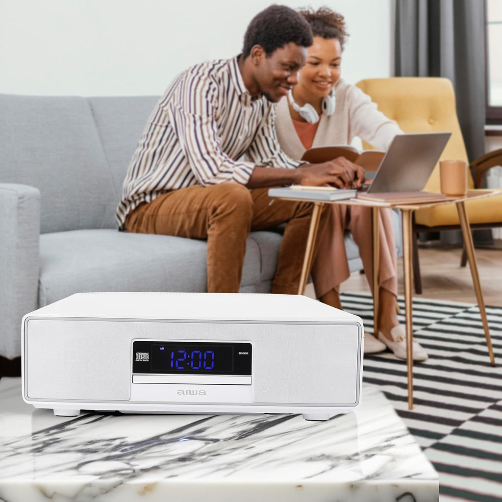 AIWA - Exos Home Speaker, Premium 30W RMS Sound System with CD Player, Bluetooth Connectivity, FM Radio, Optical Digital Input, Dual 1” Tweeters + Dual 2” Bass Units, IR Remote Control