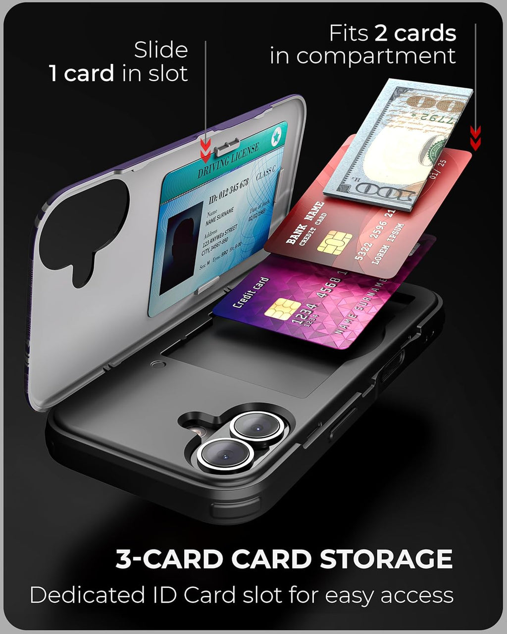 TORU CX Slim for iPhone 16 Case Wallet | Protective Shockproof Heavy Duty Cover with Hidden Card Holder & Card Slot | Mirror & Wrist Strap Included - Flowers
